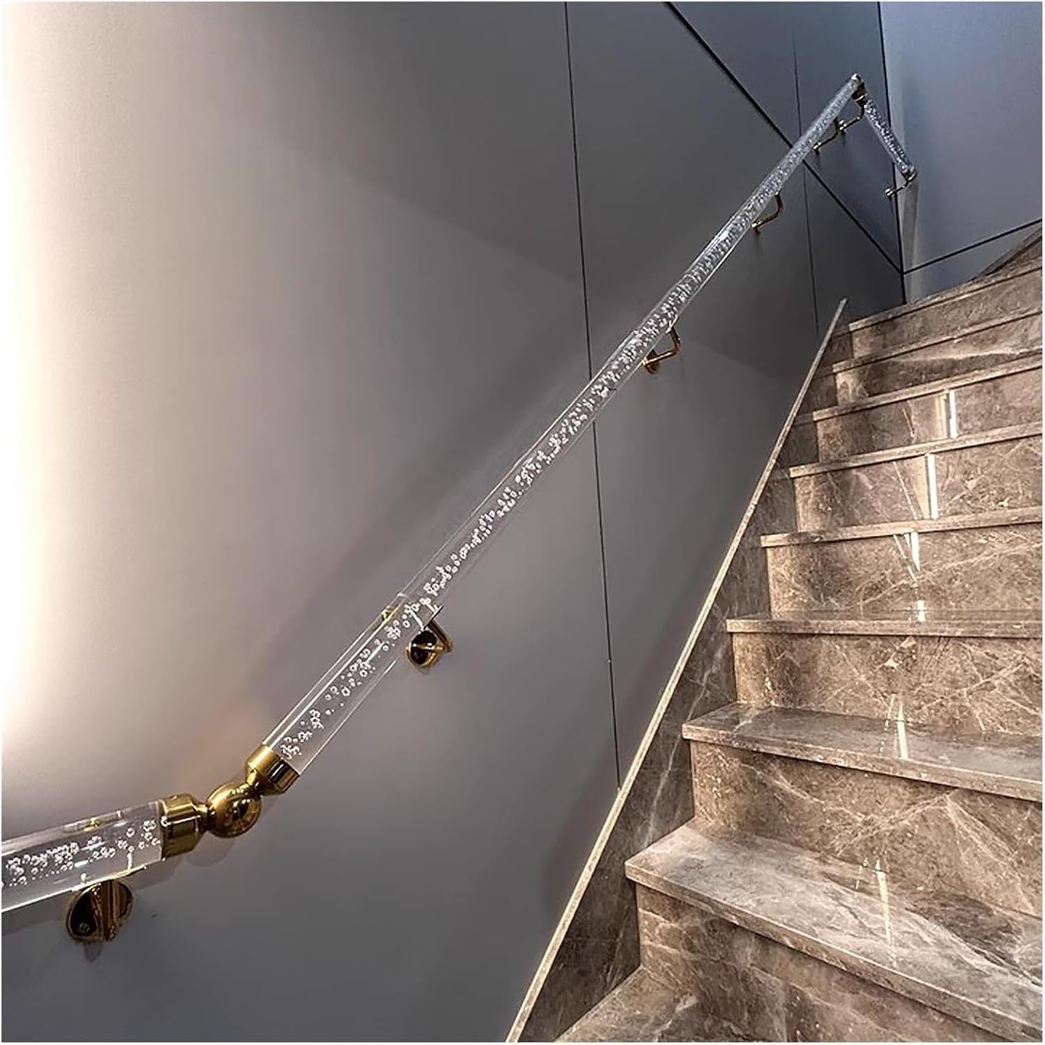 Jiajujia Gold Balustrades Stainless Steel Handrail Barrier-Free Hand Railing Complete Kit, 1 2 3 4 5 6 7M Long, Hotel/Office/Bars/Villas/Hallway Wall Mount Safety Grab Handle(550Cm(18Ft))