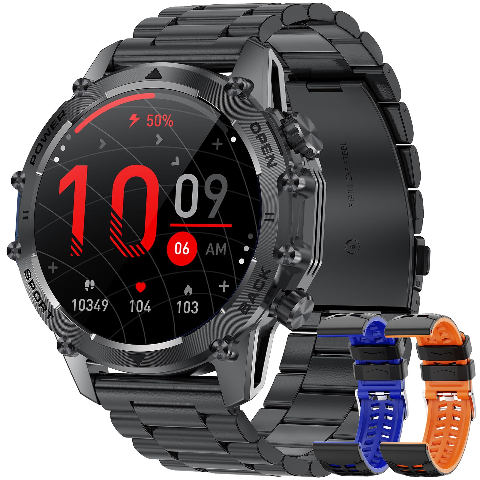 Hwagol Smartwatch dla Mężczyzn 1,52" HD Ekran, 500 mAh Bateria i 114+ Trybów Sportowych, Smartwatch Militarny z Częstotliwością tętna/SpO2/Monitorem Snu i Latarka dla Android iOS
