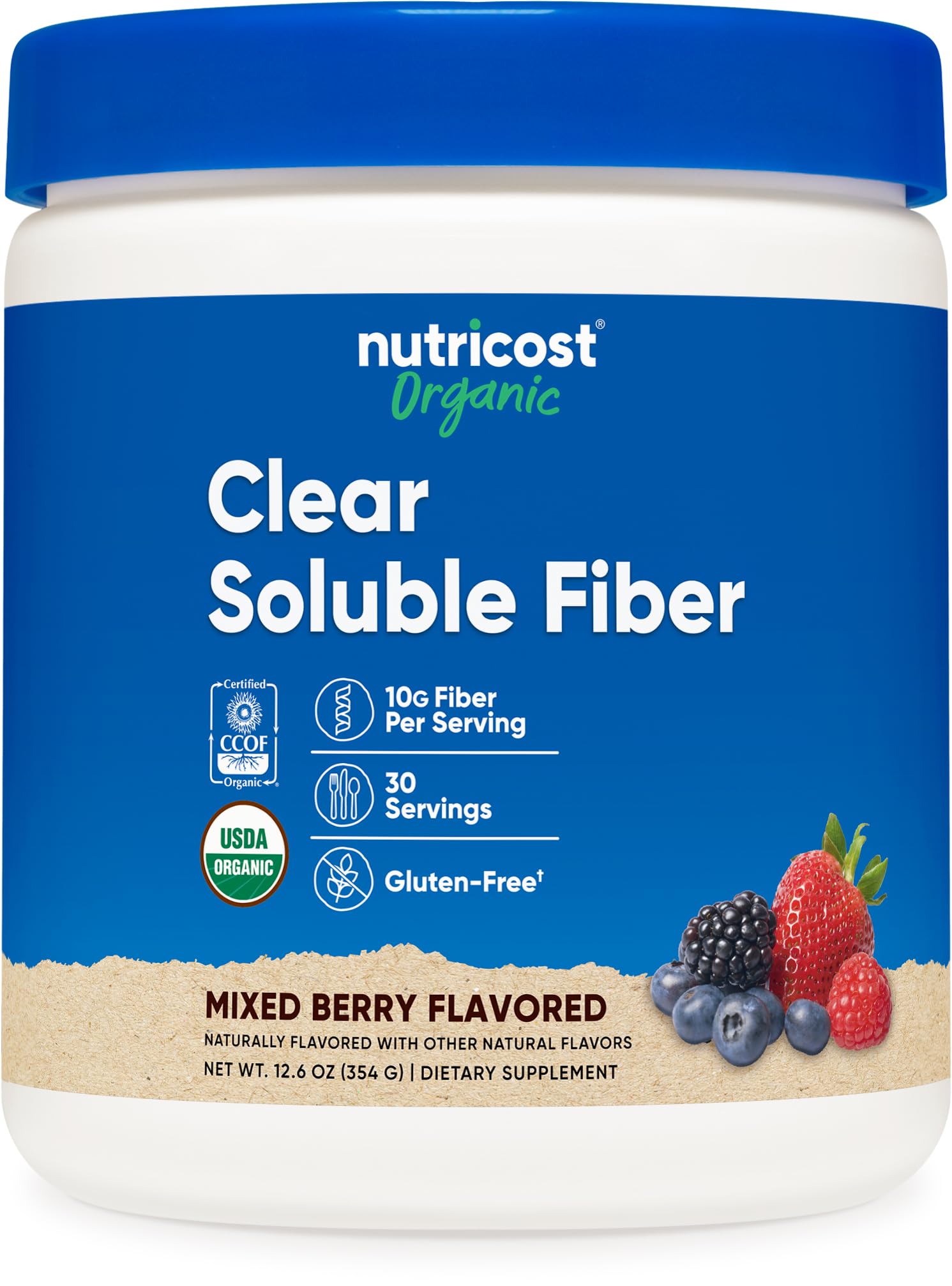 Nutricost Organic Clear Soluble Fiber Powder (Mixed Berry) 30 Servings