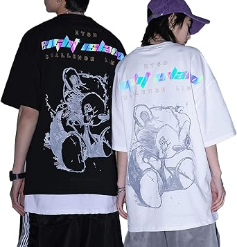 XYXIONGMAO Reflective Lettering and Bear Graphic Printing T-Shirt Casual Hip-hop Unisex Streetwear Tees Shirts for Men