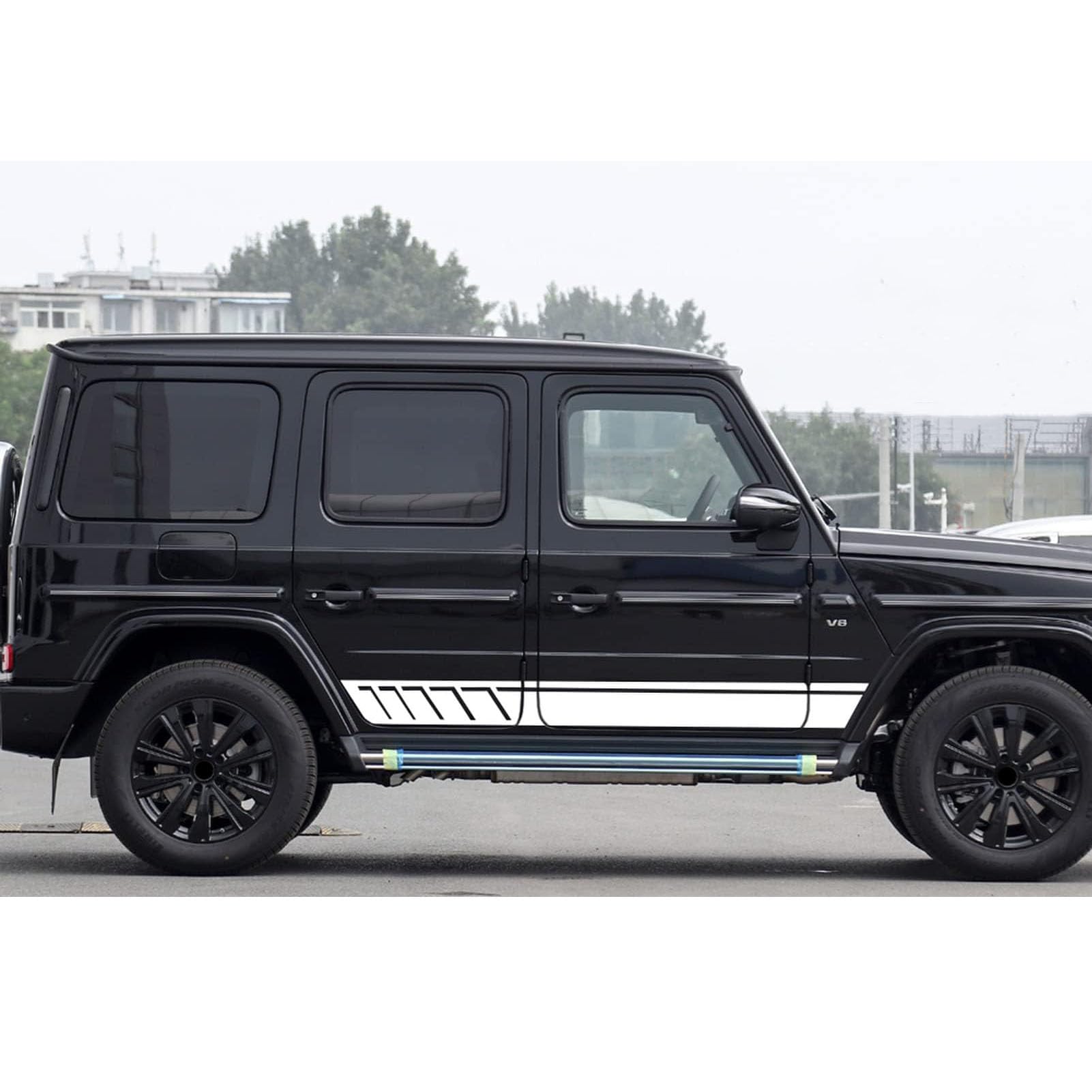 UNCLE LIAO Car Side Skirt For G500 G63 W463 G65 Auto Car Door Sticker Side Step Skirt.,White