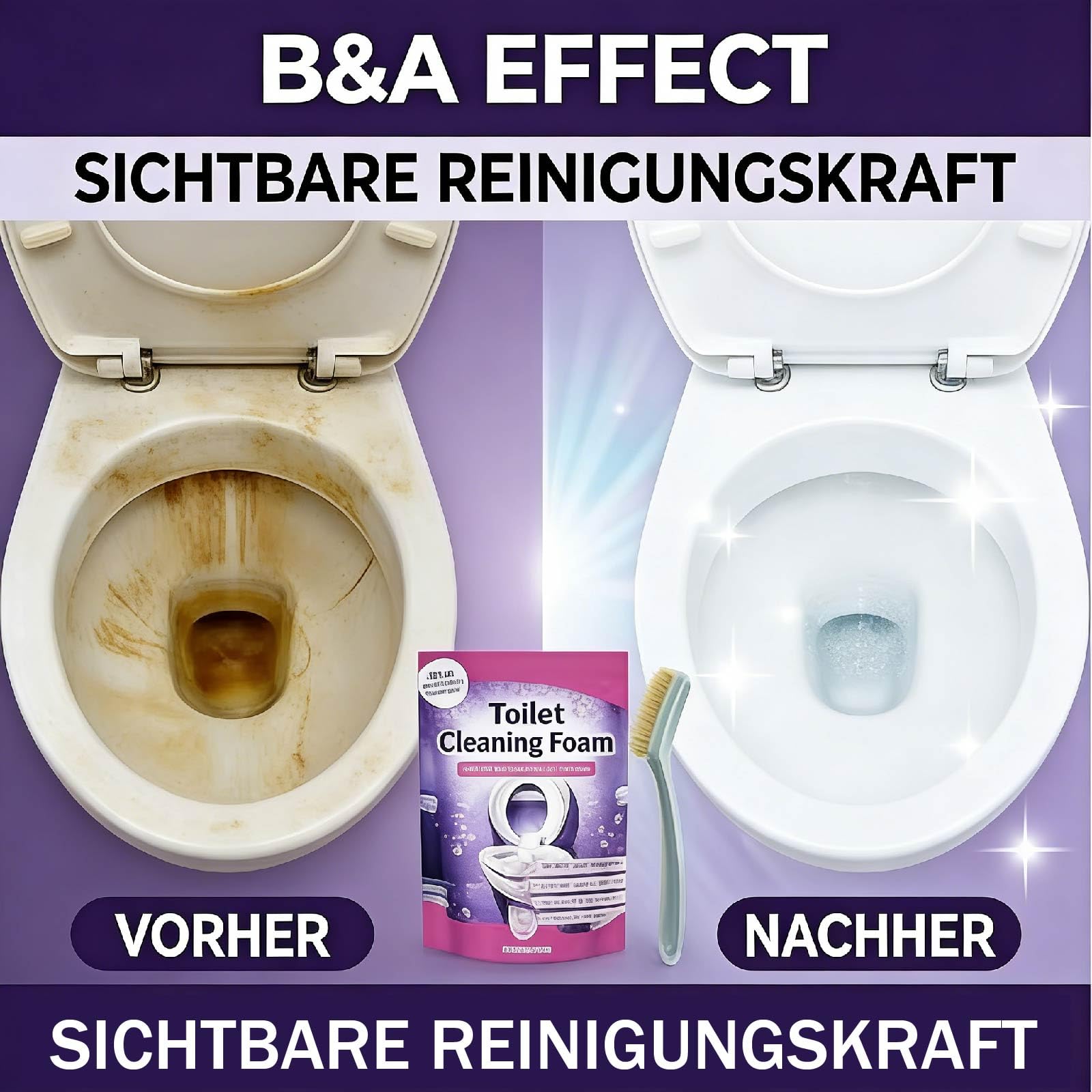 WC-Reiniger – Toilettenschaum Pulver, Toilet Cleaning Foam, Schäumender WC-Schaumreiniger für Toiletten, Ohne Aufwand (6PC-Abgesackt)