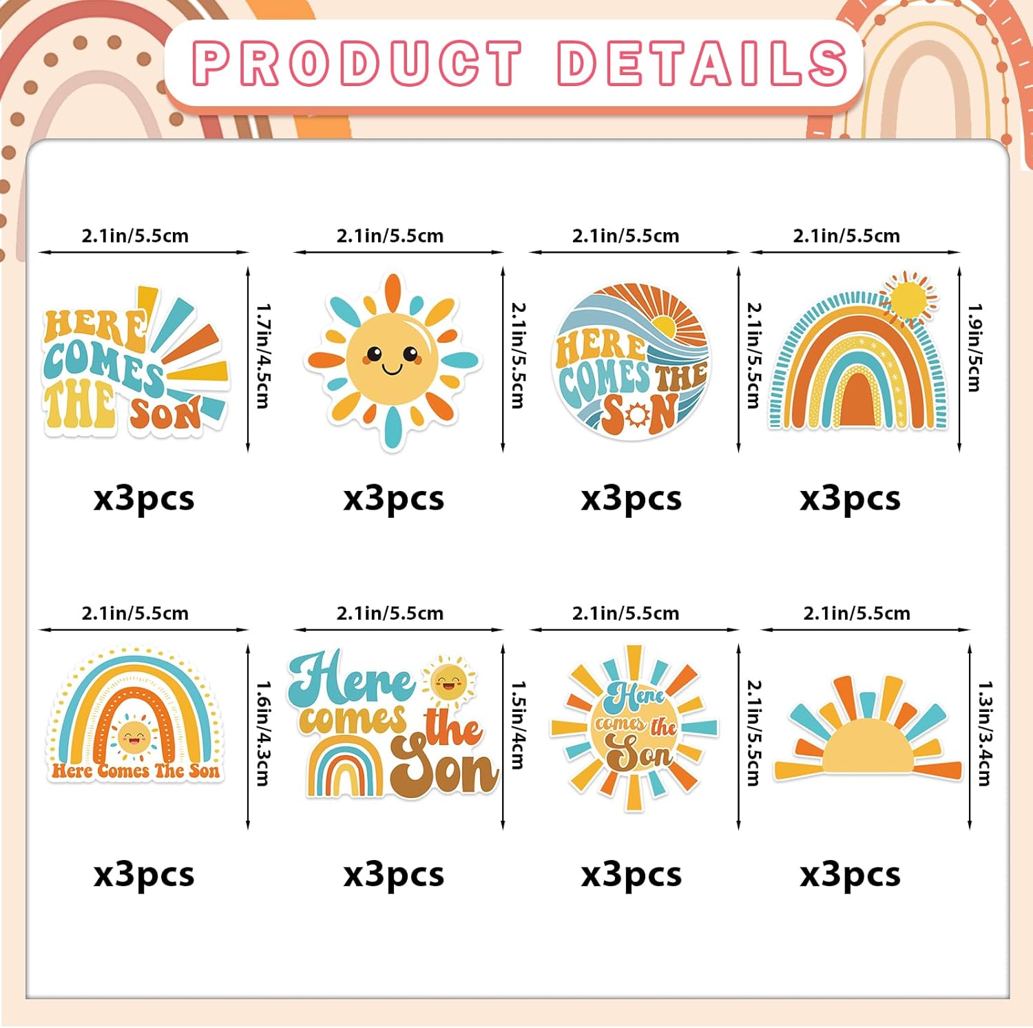 Here Comes the Son Cupcake Toppers, Here Comes The Son Baby Shower Decorations, Baby Shower Sun Cupcake Toppers, Sunshine Cake Decorations for Boho Sun Rainbow Party - Image 2