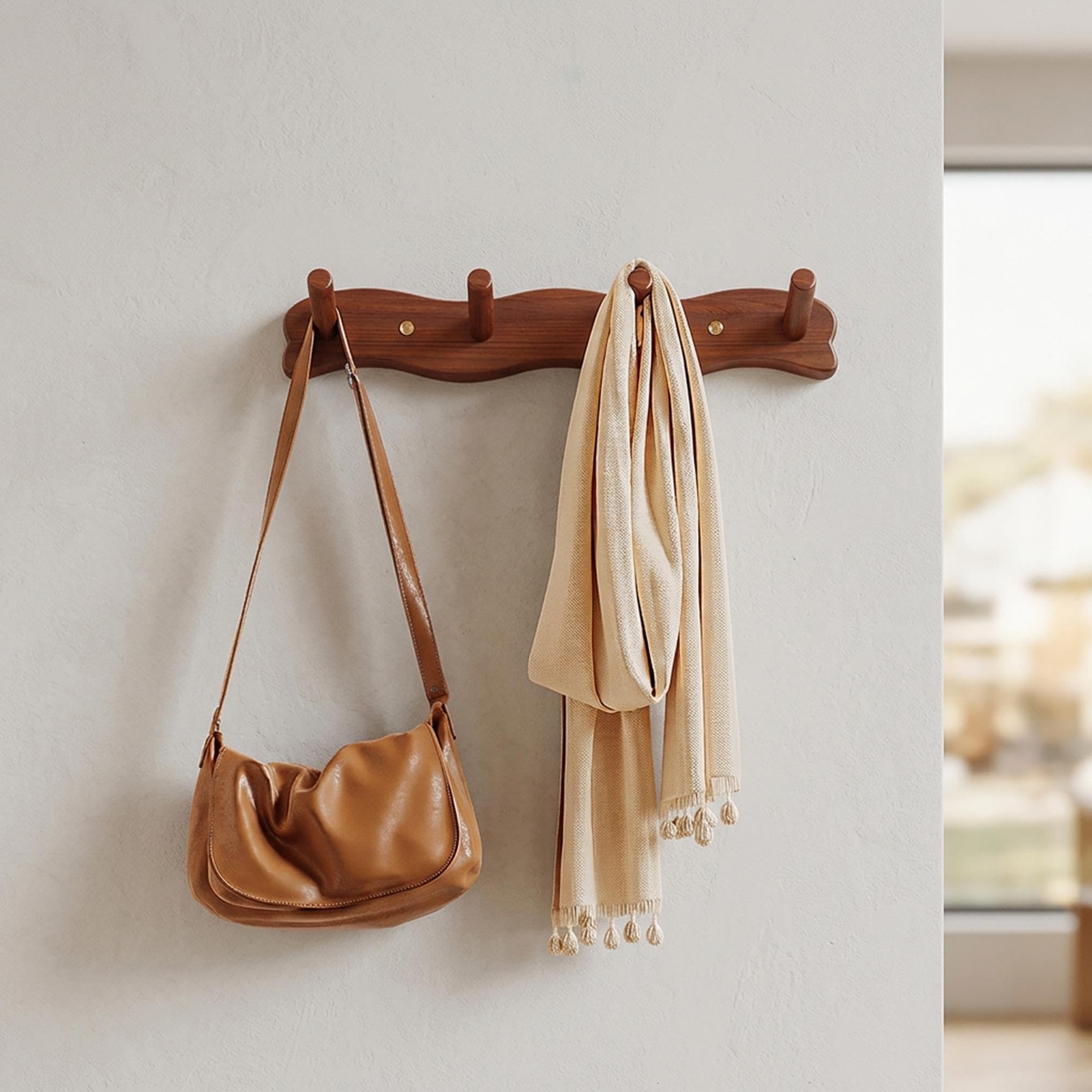 Estante de pared con 4, 6 u 8 ganchos, estante flotante de madera de pino