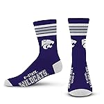 For Bare Feet NCAA Kansas State Wildcats 4 Stripe Deuce Crew Sock Team Color MEDIUM