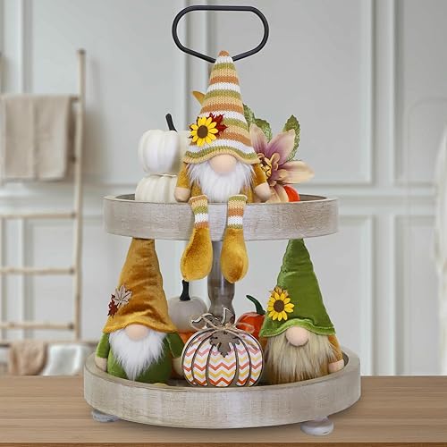Miniatura 3 de DAZONGE Decoración de Acción de Gracias, 3 gnomos de cosecha de felpa para decoración de bandejas escalonadas, decoraciones de Acción de Gracias