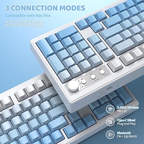 Miniatura 3 de ZIYOU LANG K100 Teclado inalámbrico para juegos, 99 teclas Tri-Mode BT2.4GHzUSB-C Teclado de color cremoso con teclado numérico RGB, perilla
