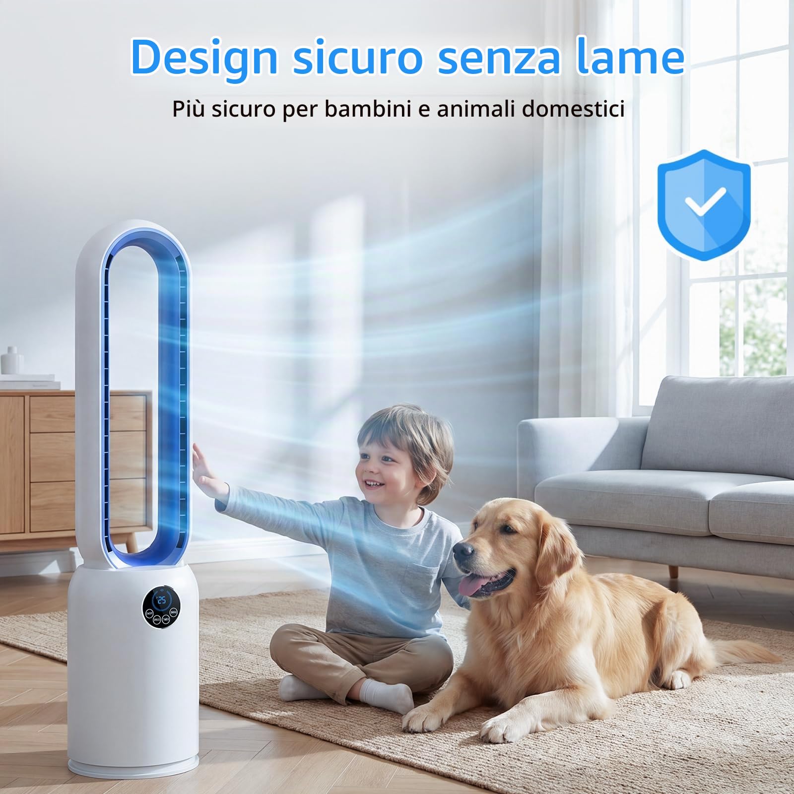 Ventilatore a Torre silenzioso, 24 Velocità, Oscillazione a 60°, Display a LED, Timer 12 Ore, Ideale per Camera da Letto, Ufficio, Soggiorno e Cucina