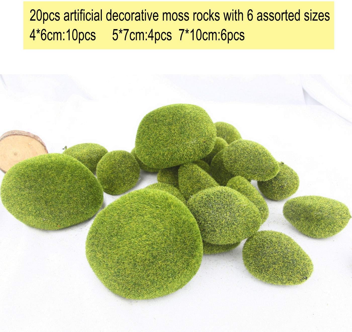 20 Pieces Assorted Sized Artificial Moss Rocks Decorative Faux Stones for Floral Arrangements Fairy Gardens Terrariums and Crafting