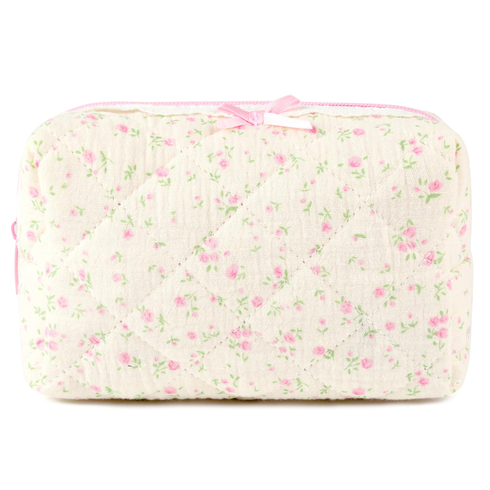 Floral Makeup Bag Small Quilted Cosmetic Bag Cute Makeup Pouch Coquette  Makeup Bag Aesthetic Travel toiletry bag Organizer Cotton Makeup Brushes