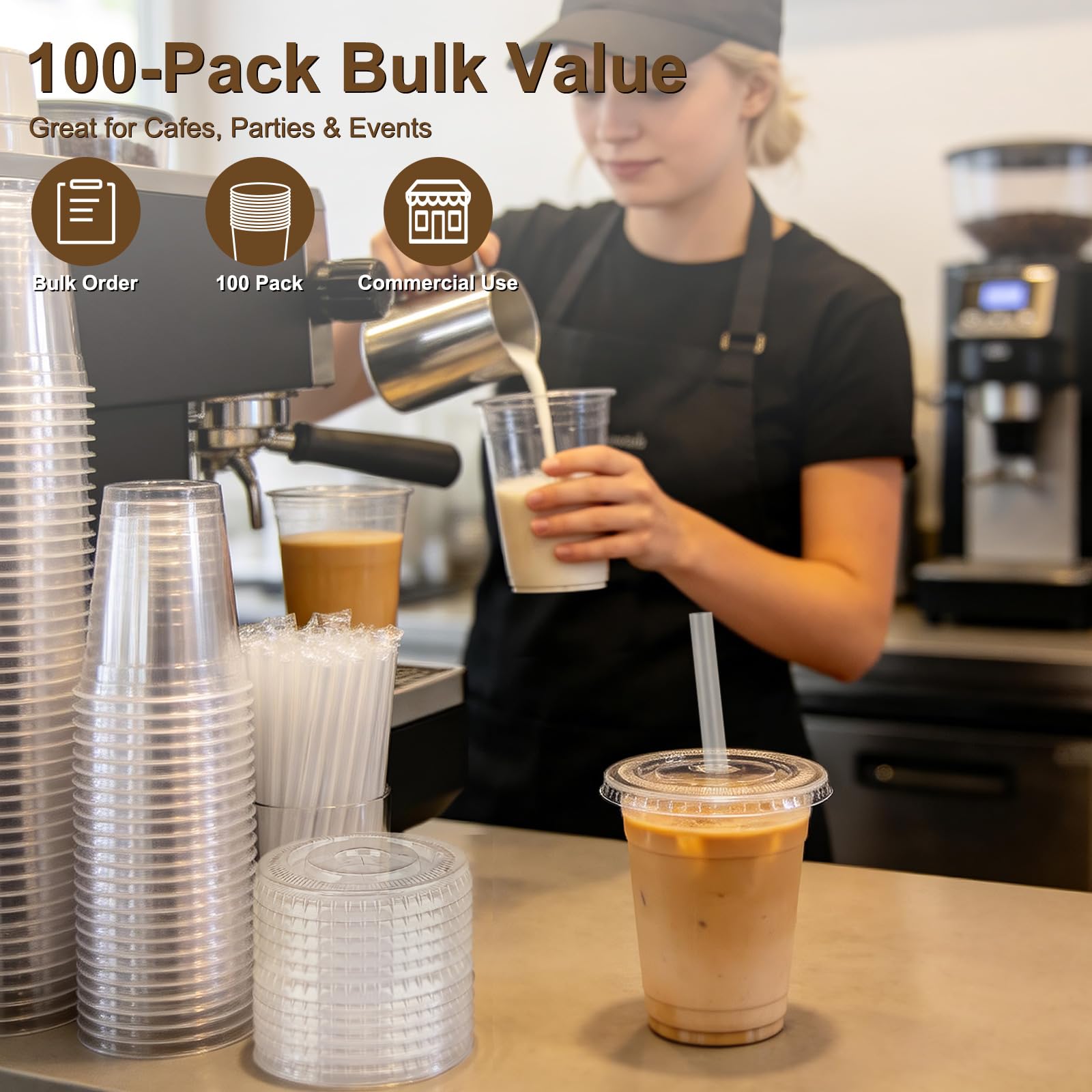 100 Pack 16oz Clear Plastic Cups with Lids and Straws — Amazon image 6