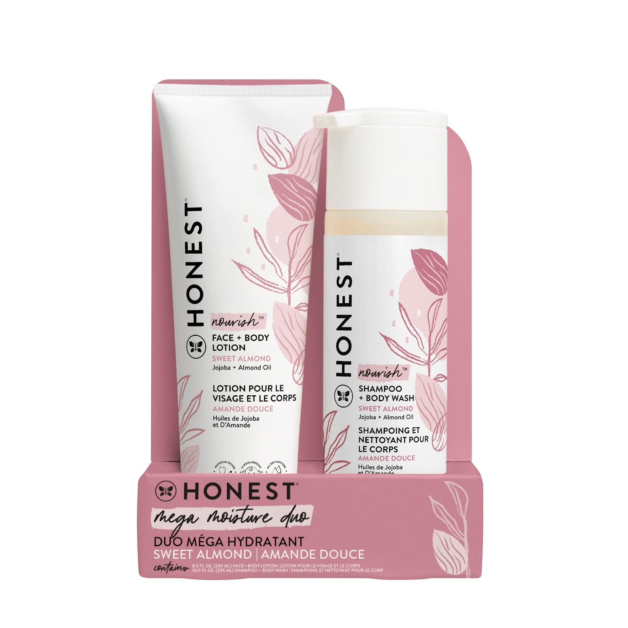 The Honest Company 2-in-1 Cleansing Shampoo and Body Wash and Face and Body Lotion Bundle Gentle for Baby Naturally Derived Sweet Almond Nourish 18.5 fl ozEWG Verified