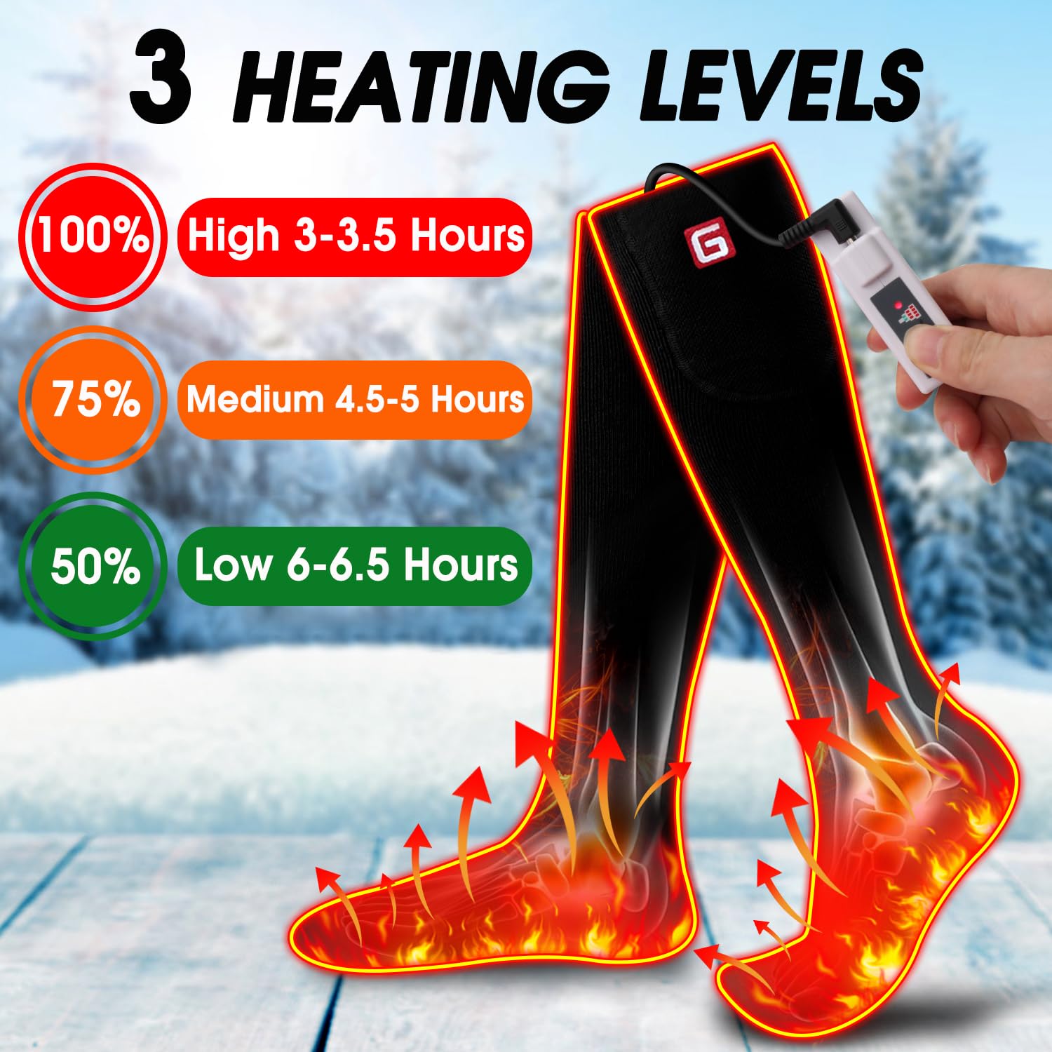 IFWATER Heated Socks Men Rechargeable Electric Battery Powered Winter Insulated Unisex Washable Socks for Arthritis Foot Warmer (Black-Large Size)