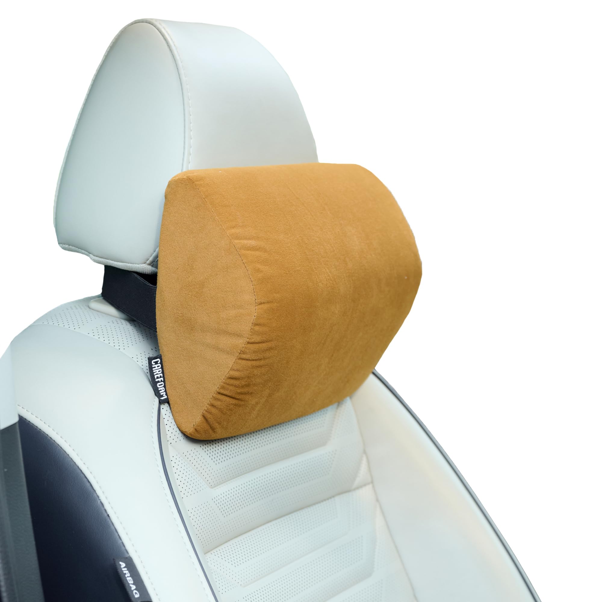 CareFoam Ultimate Memory Foam Car Neck Rest Pillow, Comfortable Rides, Superior Neck Support Cushion, Relieves Neck Pain, Tan Velvet Cover | 14 x11 x5 Inch | Small Pack of 1