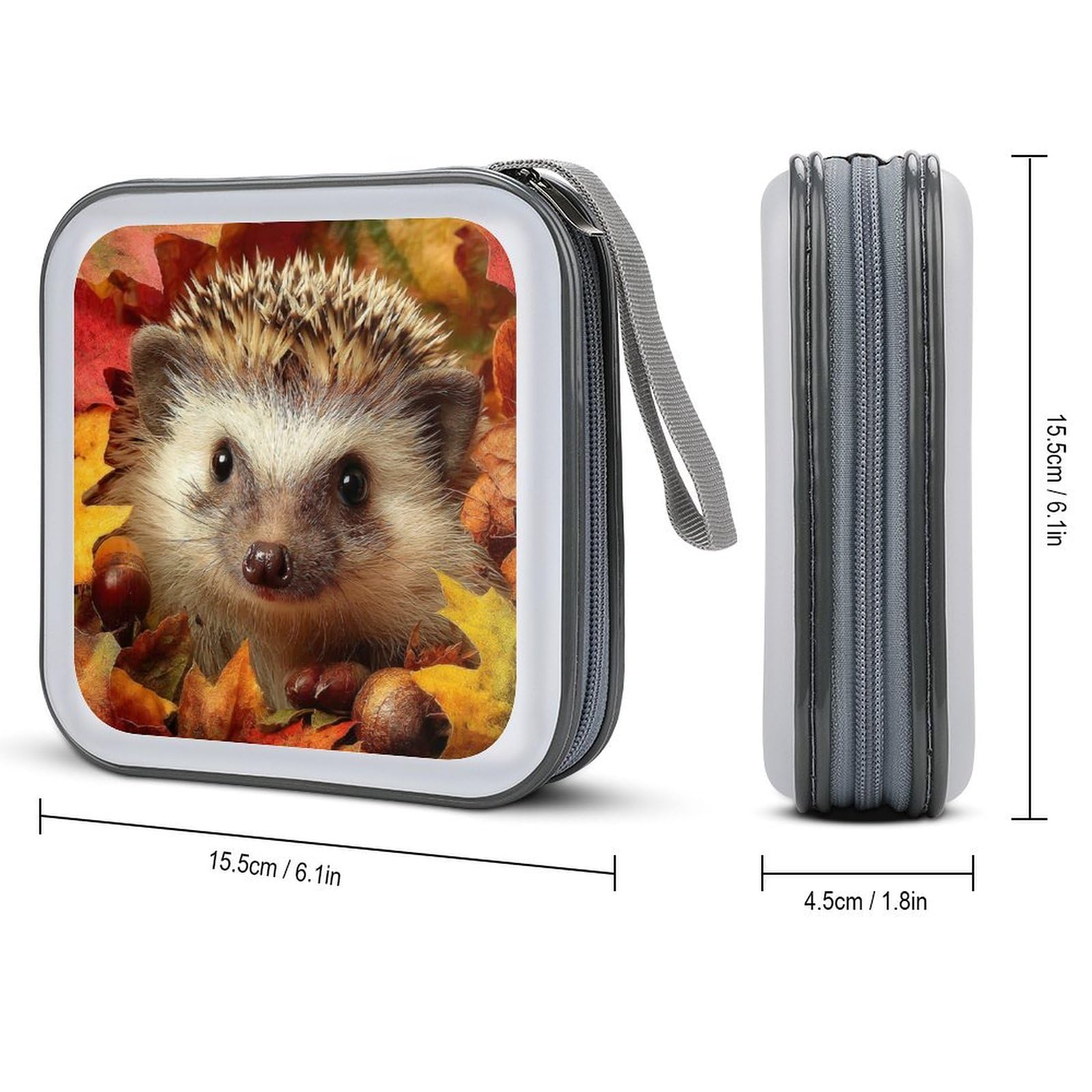 Cute Hedgehog Autumn Leaves CD Case DVD Storage Case Portable for Car Home Travel