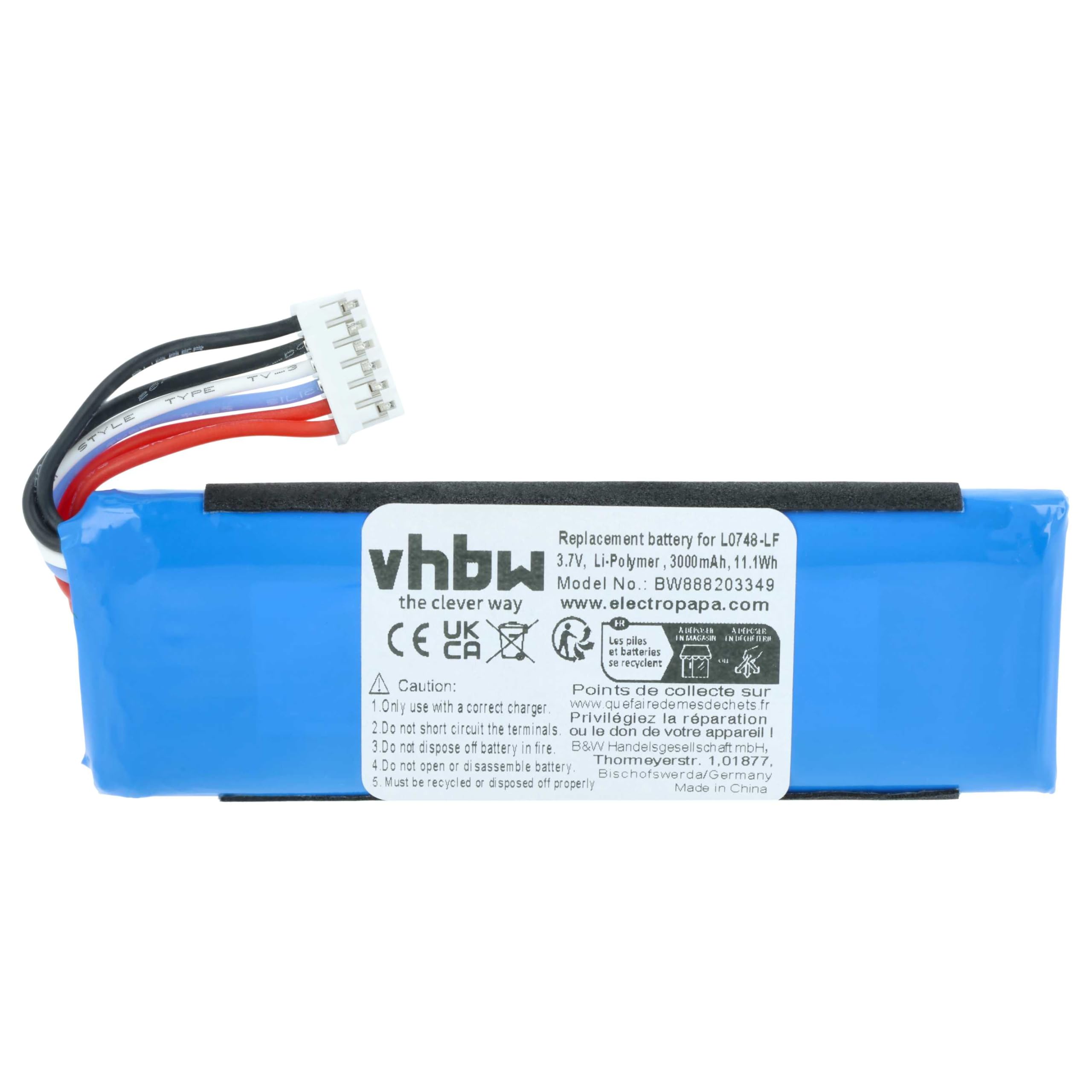 vhbw Bateria kompatybilna z JBL Flip 3 SE, 3 Stealth Edition, Essential, głośniki (3000mAh, 3,7V, Li-polimer)