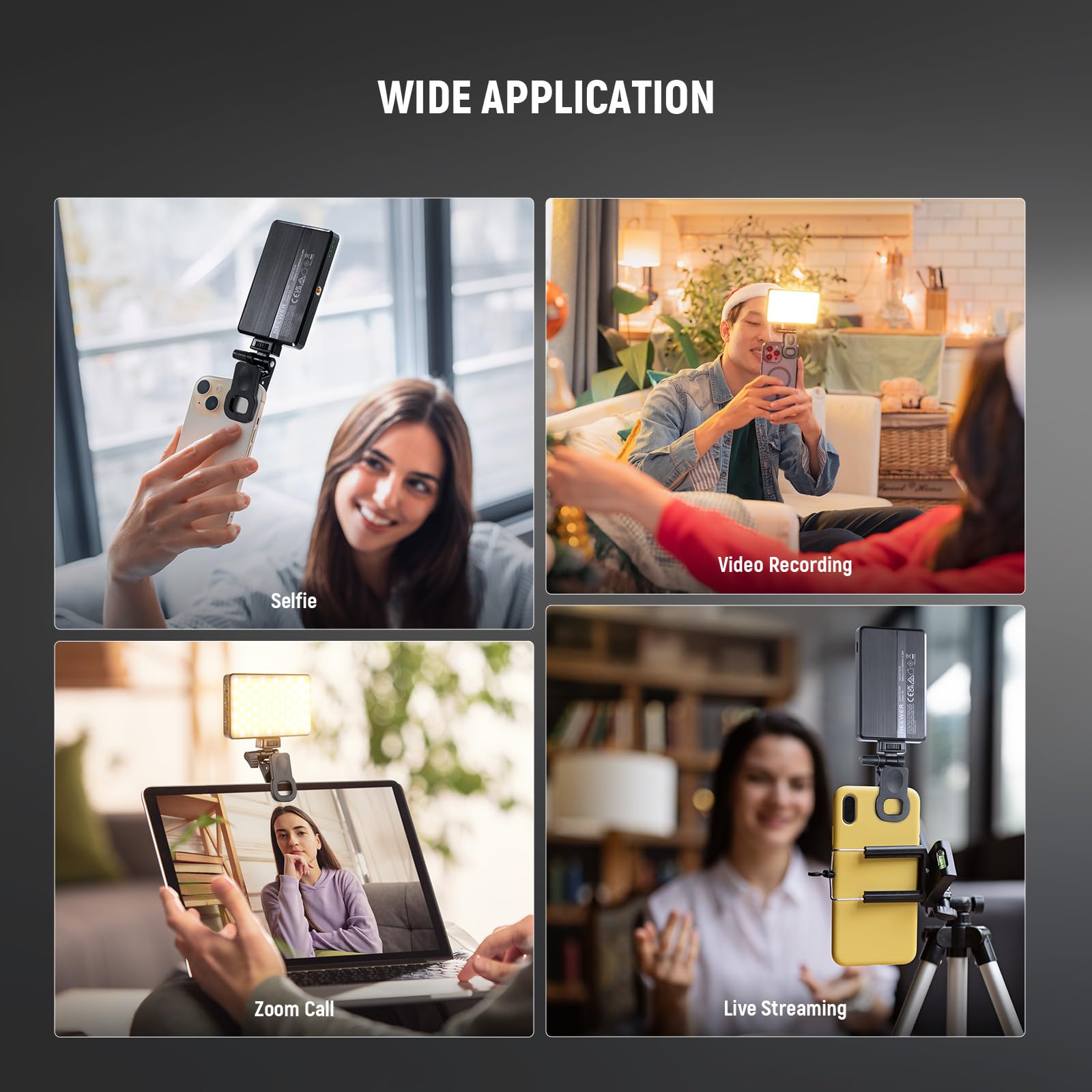 NEEWER Basics LED Selfie Phone Light, Rechargeable 2500-9000K Clip On Fill Light, Color Films/Diffuser/3000mAh, CRI95+ Dimmable Video Conference Lighting for iPhone Camera Laptop Zoom Call, BL120B