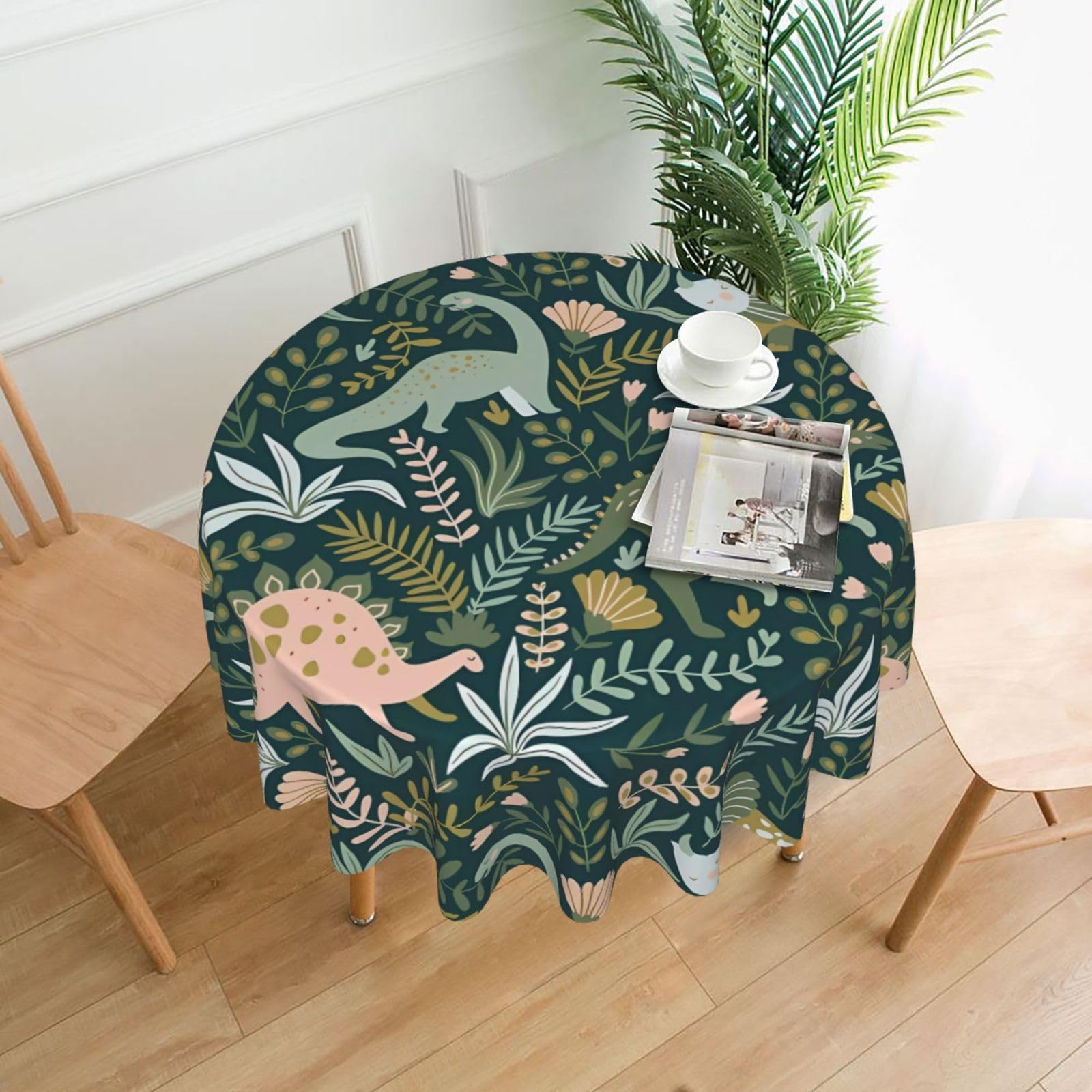 YYHWHJDE Cute Dinosaur Prints Round Decorative Tablecloth 60in - High-Grade Polyester Throw for Elegant Dining & Festive Gatherings