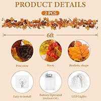 Vista 2 de Guirnalda de Acción de Gracias, decoraciones de Acción de Gracias, guirnalda de hojas de otoño de 6 pies para el hogar, interior y exterior