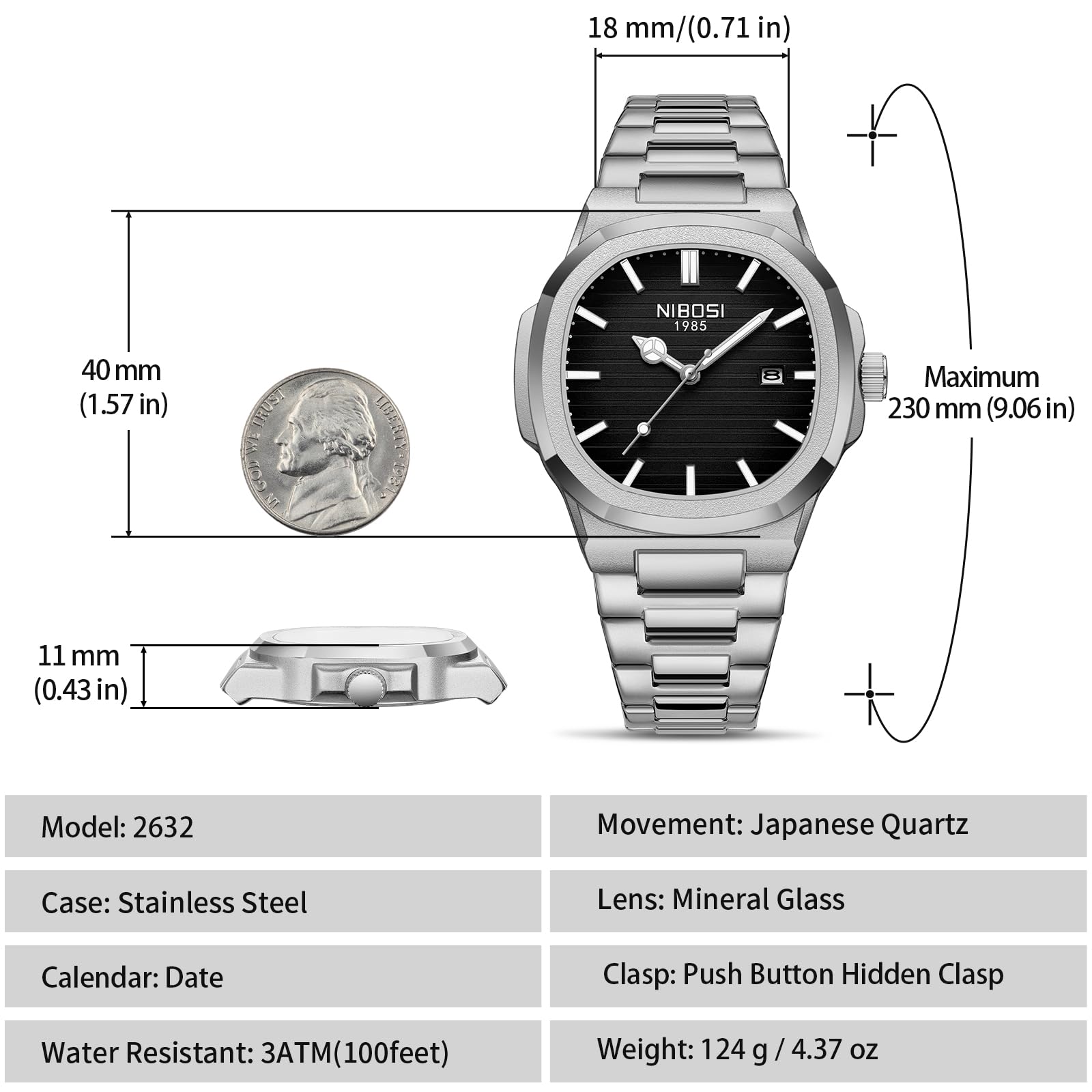 NIBOSI Orologio da uomo analogico al quarzo, in acciaio inox, stile militare, impermeabile, stile business classico, con data