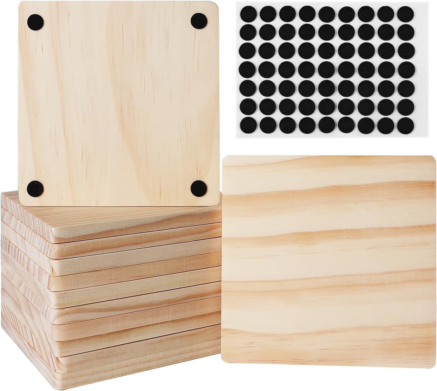 12 PCS 5 Inch Unfinished Wood Coasters, GOH DODD 4 Inch Wooden Blanks with Non-Slip Pads for Laser Engraving Burning Staining Painting Decoupage Housewarming Gifts Wedding Crafts Education, Square