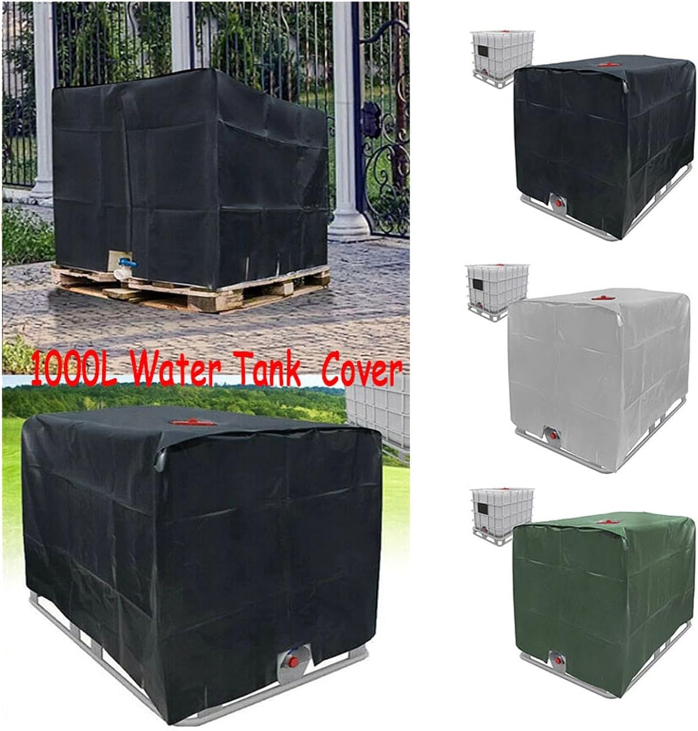 RAHBI 1000 Liters IBC Container Aluminum Foil Waterproof and Dustproof Cover Rainwater Tank Oxford Cloth UV Protection Cover 3Colors Leisurely (Color : Black)