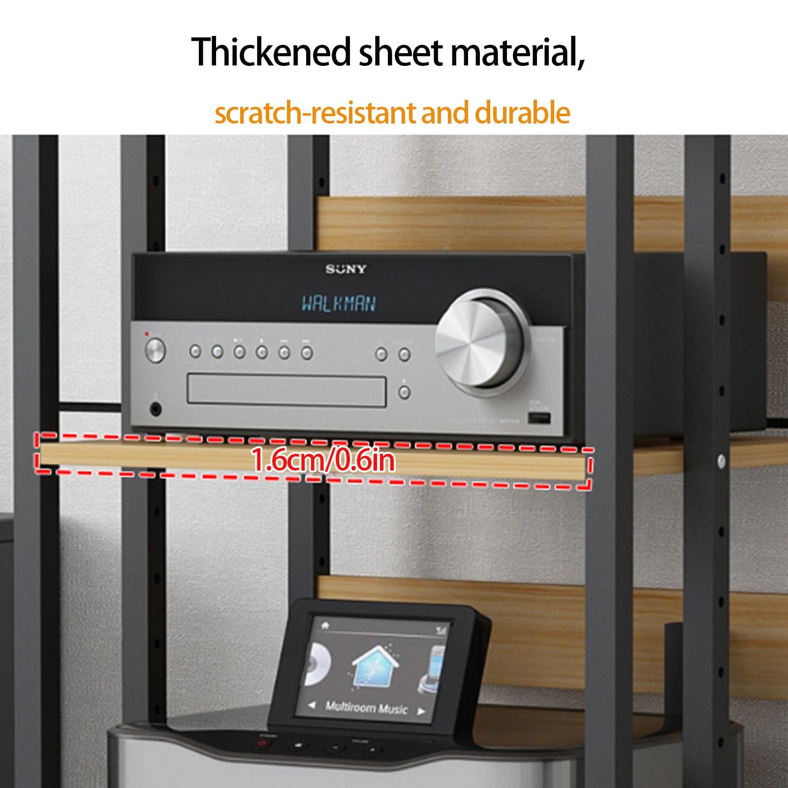 Stojak Multimedialny AV,Wieża Audio z Regulowanymi Półkami,Regulowane Półki | Stojak na Odtwarzacz cd do Salonu Szafka na Komponenty Stereo WieżA Typu Rack Audio z Ruchomym KółKiem(A1,4 layer)