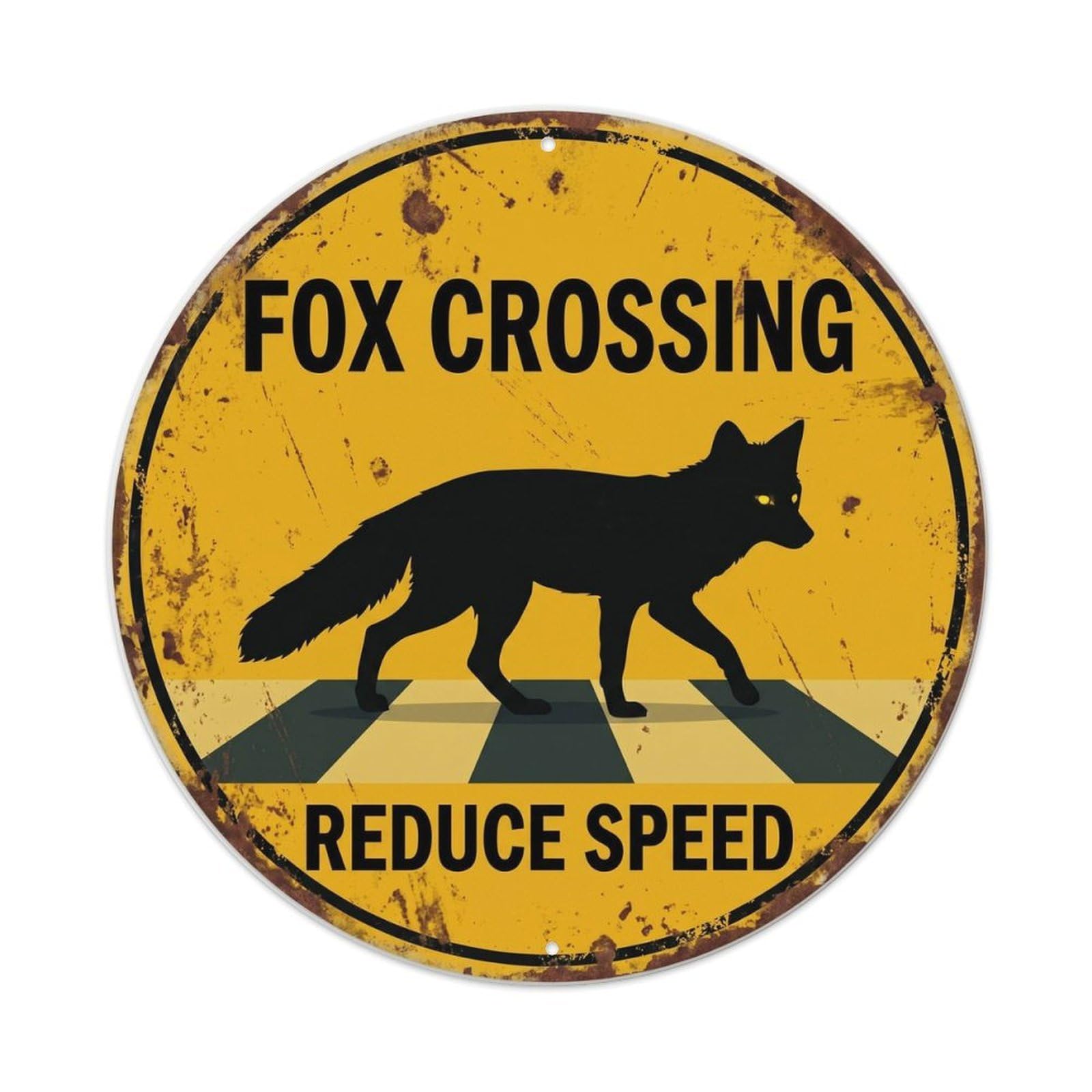 Metal Tin Sign Fox Crossing Reduce Speed Weathered 1