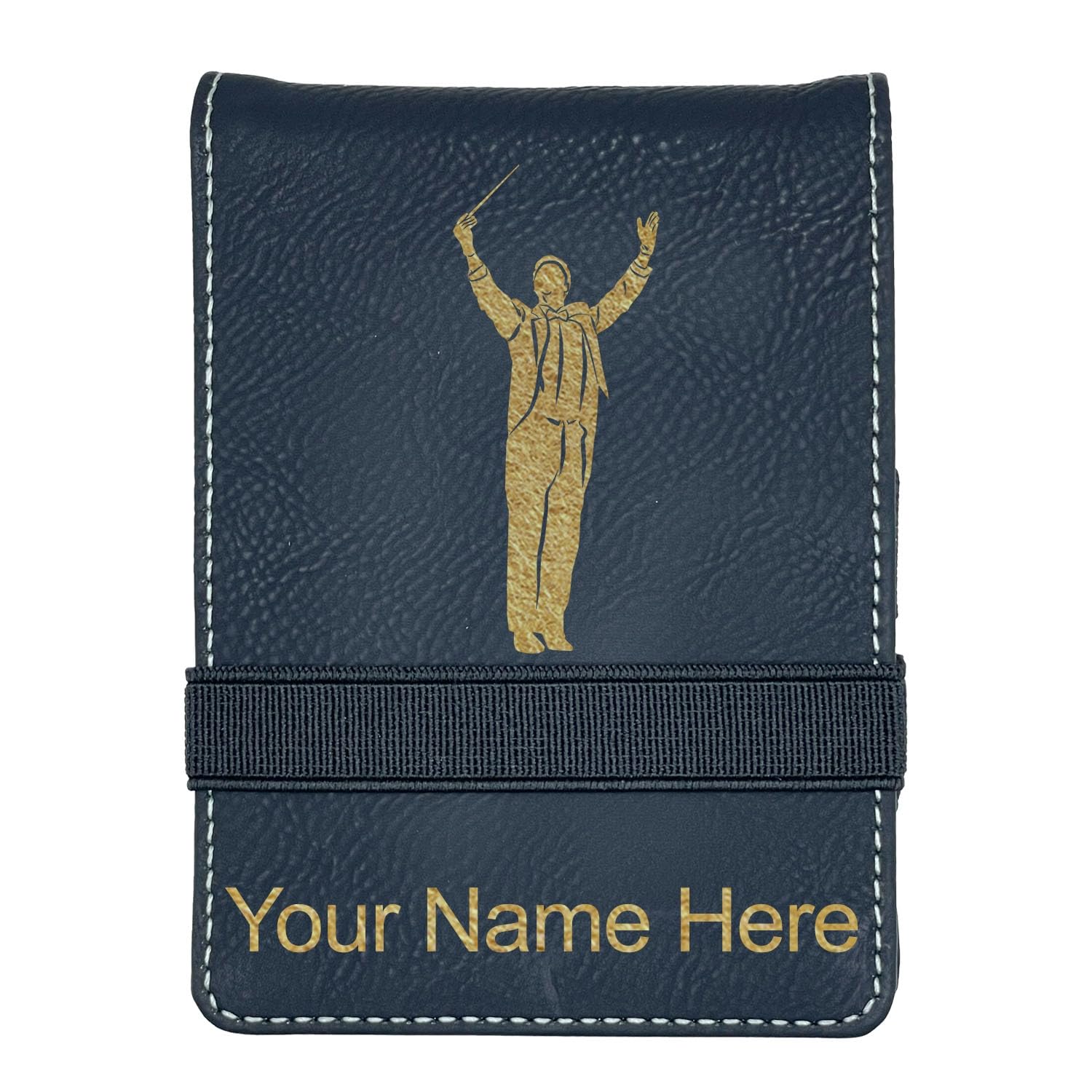 LaserGram Mini Padfolio with Notepad and Pen, Band Director, Personalized Engraving Included (Black with Gold)