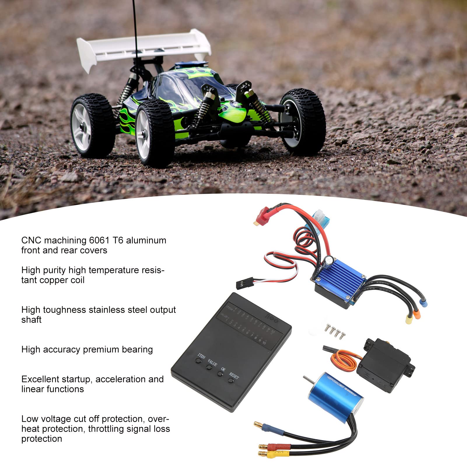 Control De Velocidad Para Modelo RC, Controlador De Velocidad RC, Conjunto Combinado RC Sin Escobillas 3300KV Motor 25A ESC 2,2 KG Servo Y Kit De Tarjeta De Programación Para Coches 1/16 1/18