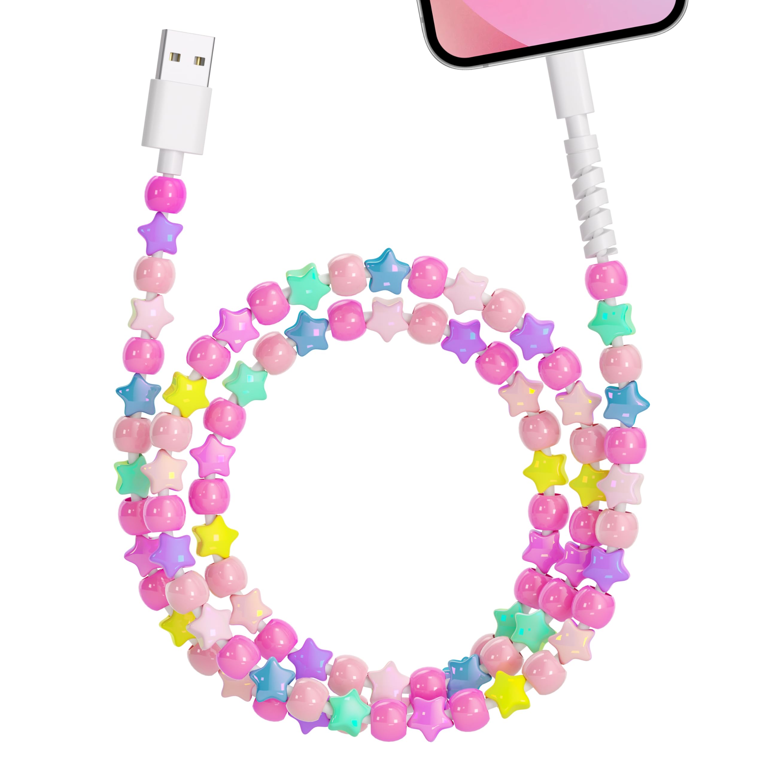 Photo 1 of Aolcev for iPhone Charging Cord 3.3FT Fast Charger Cable 66W Cute Stars Beaded Phone Charger Cord Pearl USB A Charging Cable for iPhone 14 13 12 11 Pro Max Plus for iPad Pro Air Colourful Stars