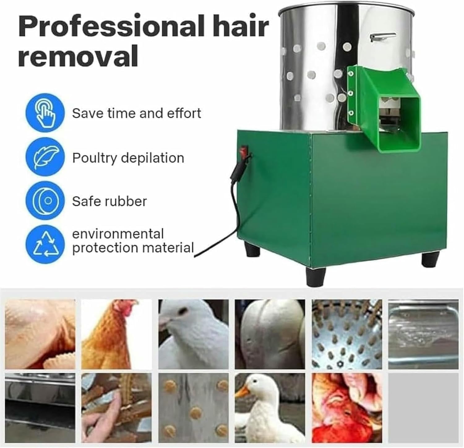 Máquina Desplumadora Automática De Alta Resistencia para Pollos, Removedor De Plumas De Acero Inoxidable para Aves De Corral, Patos Y Pavos: Una Solución De Desplumado Eficiente Y Duradera.
