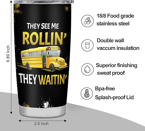 Vista 5 de Regalos para conductores de autobús escolar para hombres, vaso de autobús para hombre, regalo de agradecimiento al conductor de autobús, vaso