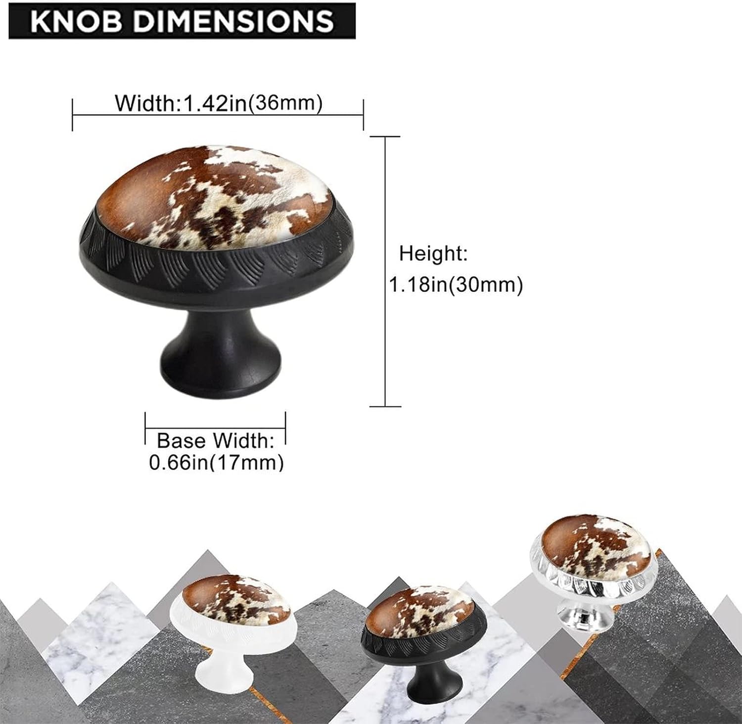 6 Pack Black Drawer Pulls Knobs, Red and White Cowhide Cabinet Knobs Crystal Glass Dresser Knobs for Kitchen Bathroom Hardware
