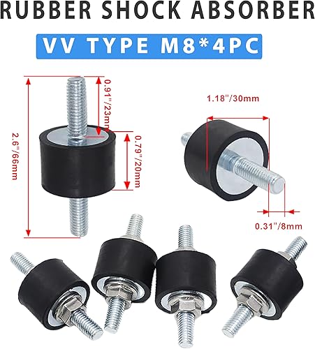 Miniatura 2 de M8 - Pernos de goma para amortiguador, aislamiento antivibración, montaje de aislamiento de vibración cilíndrica de goma, para compresores de aire,