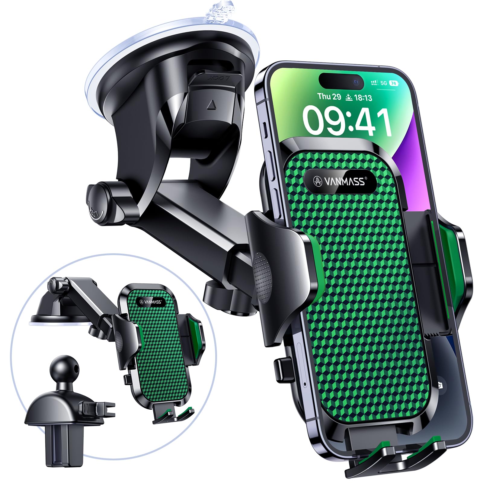 VANMASS Car Phone Holder 2026 BEST 【85+ lbs Strongest Suction & Vent Clip】 True Military-Grade Patent Universal Mobile Vehicle Mount Dashboard Windscreen Van Cradle for 17 Pro Max 16 15 14 Samsung — view 14