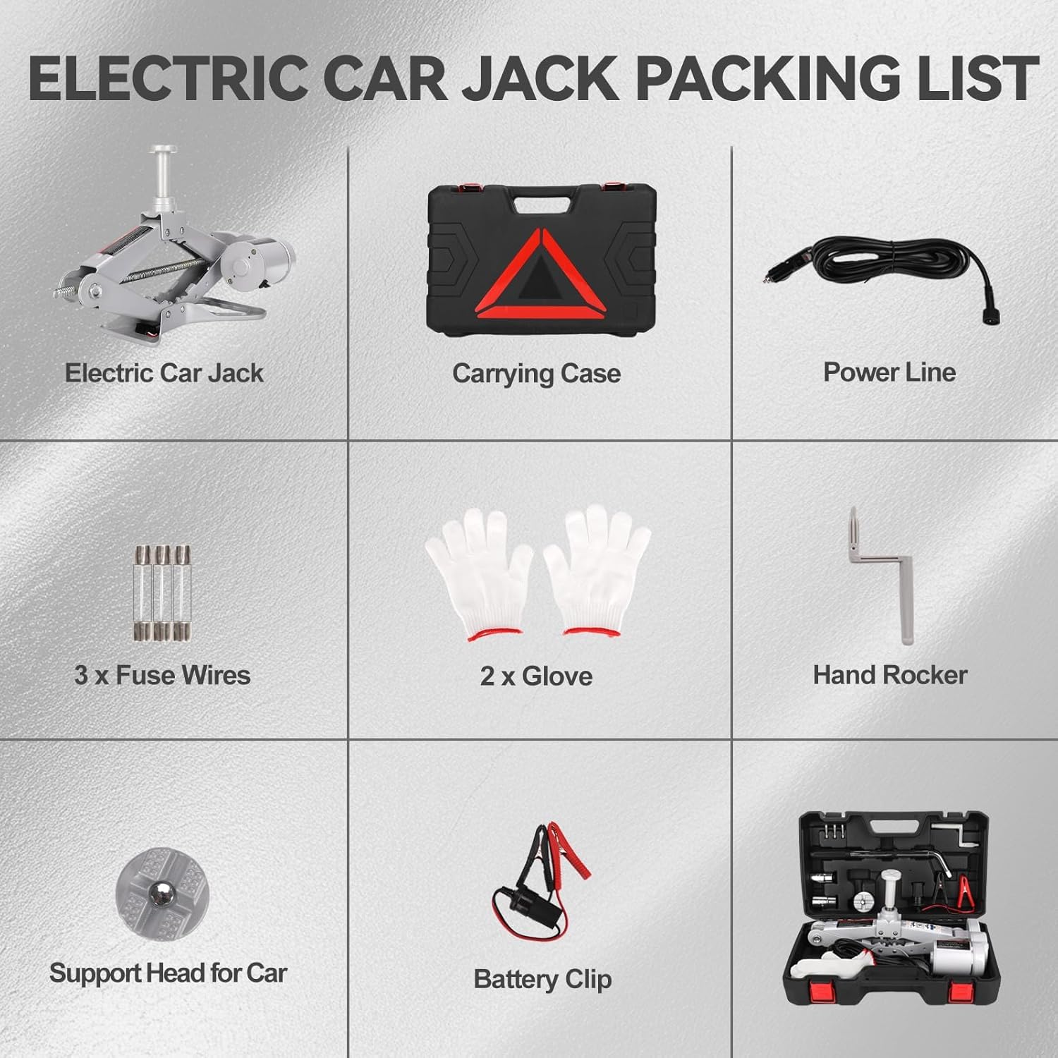 ROGTZ - Kit de gato de tijera eléctrico para auto de 3 toneladas, 12V, portátil, con rango de 44,9 cm para SUV/sedán, gato de piso para cambio de neumáticos y emergencia en carretera