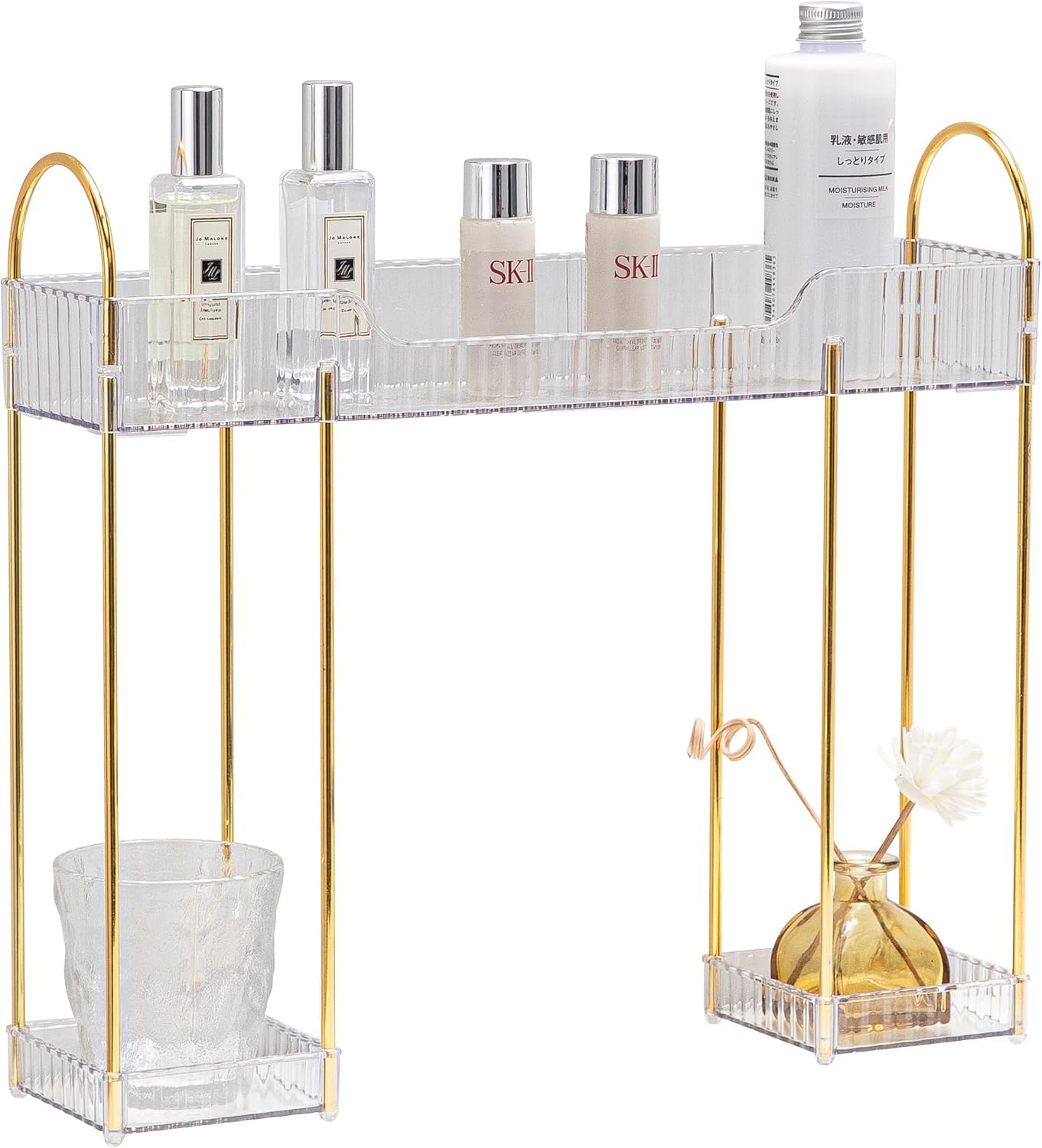 Silver Martini Shelf Rack Organizer I Stand Holder with Double Soap Dish I Toothbrush Holder Tumbler I Bathroom Organizer I Standing Rack for Cosmetics I (2 Tier, Transparent, Corner Rack) (B0CWPB7M17) Amazon Price History, Amazon Price Tracker