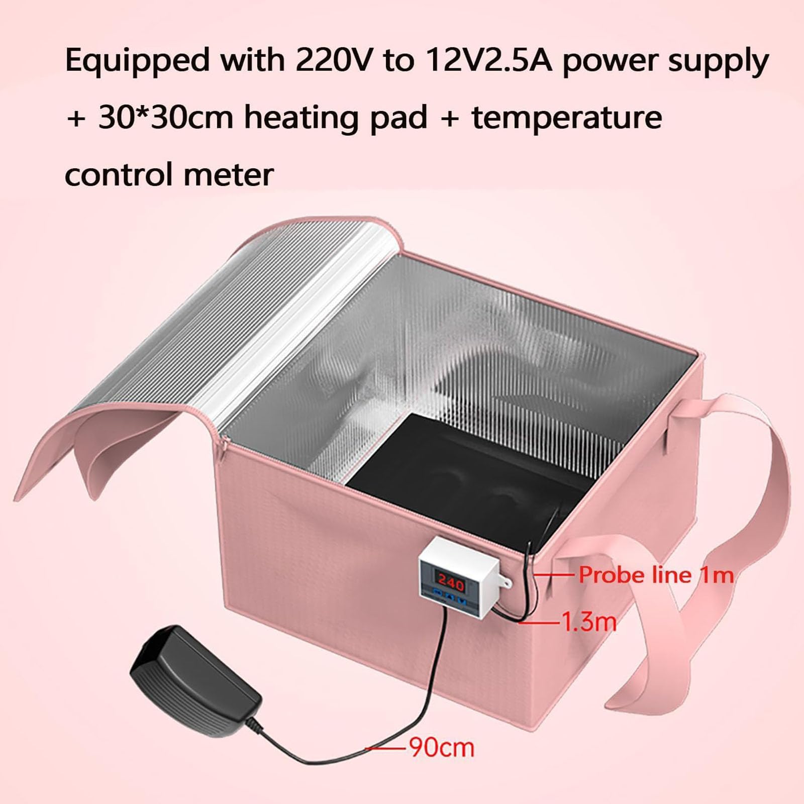 Versátil fermentador de Masa, fermentador de Masa con Calentador, Kit de Caja de fermentación de Masa para Pizza, Accesorios de fermentación de Control de Temperatura para Hacer Pan, Yogur Pink