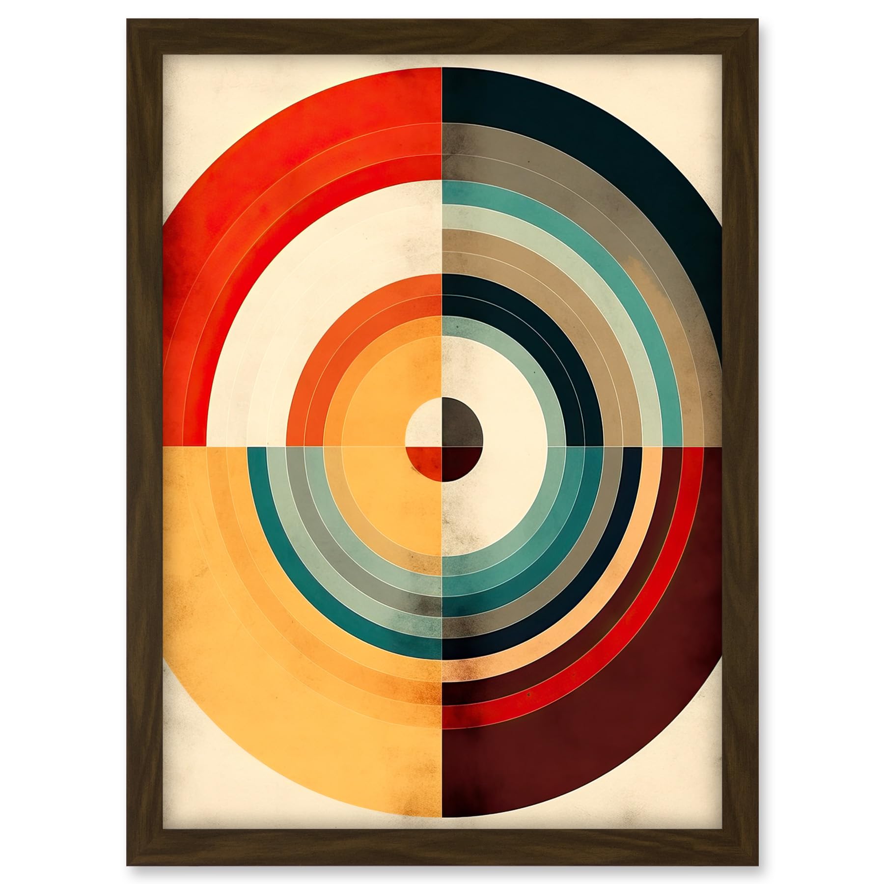Artery8 Concentric Circles Bauhaus Style Minimal Colourful Vintage Artwork Framed A3 Wall Art Print