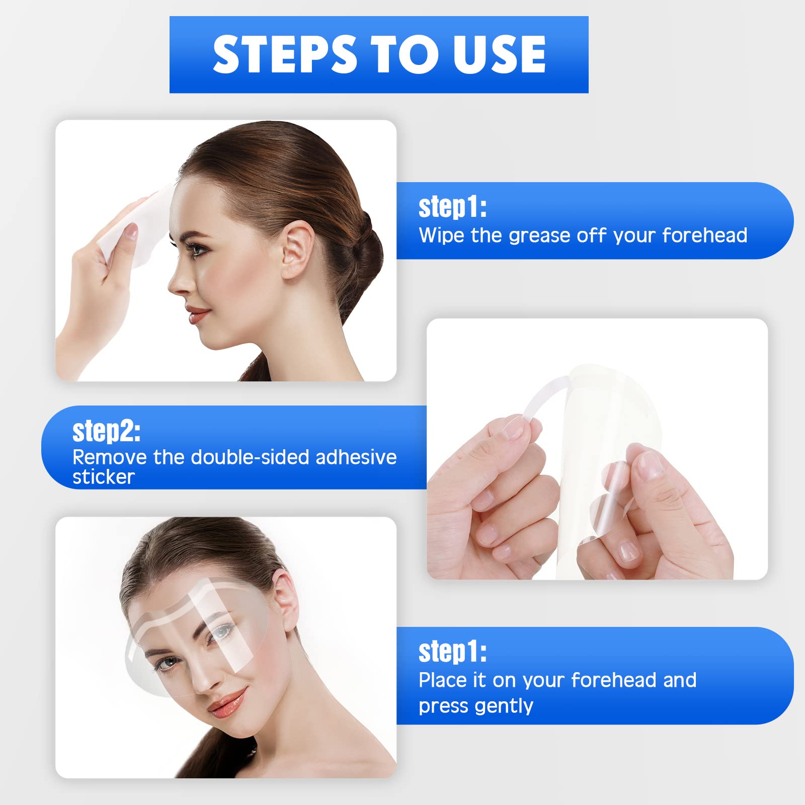300 viseras faciales de maquillaje para ducha, suministros de microblading permanentes, visera de ducha de plástico desechable, cubierta facial transparente para laca para el cabello, 3