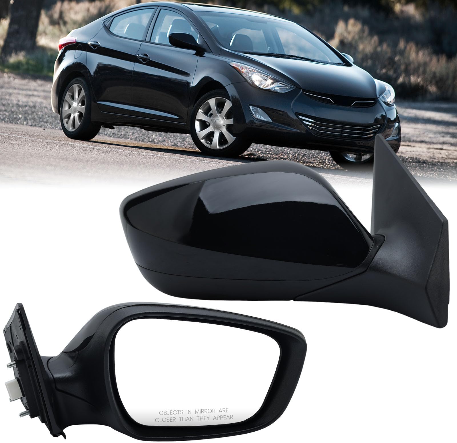 Right Passenger Side Mirror for 2011 2012 2013 Hyundai Elantra Right Side Rear Door Mirror Heated Manual Folding Power Adjustment 5 Pins Black 876203Y100,HY1321179