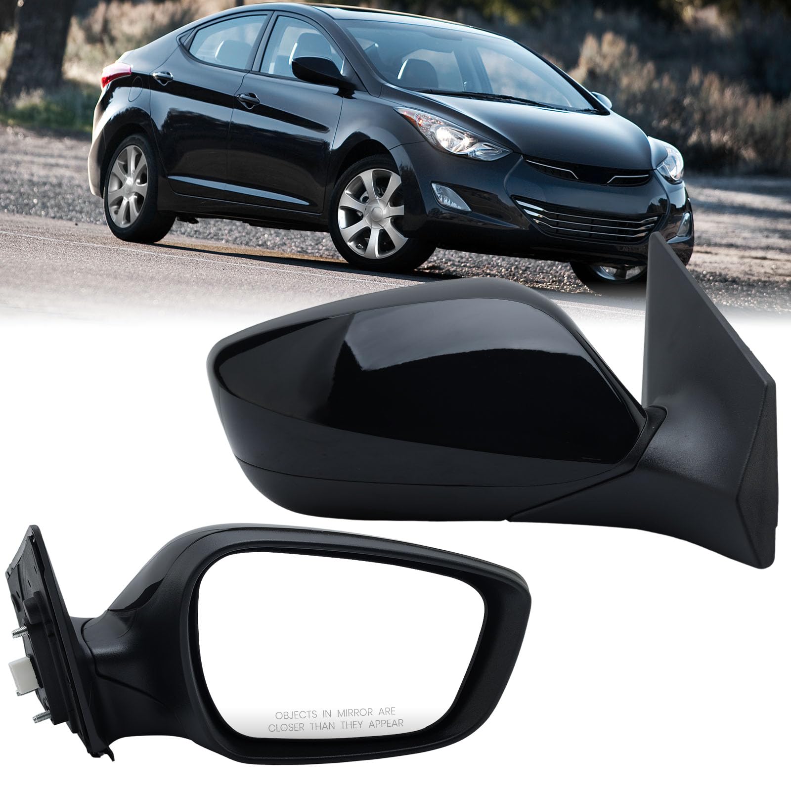 Right Passenger Side Mirror for 2011 2012 2013 Hyundai Elantra Right Side Rear Door Mirror Heated Manual Folding Power Adjustment 5 Pins Black 876203Y100,HY1321179