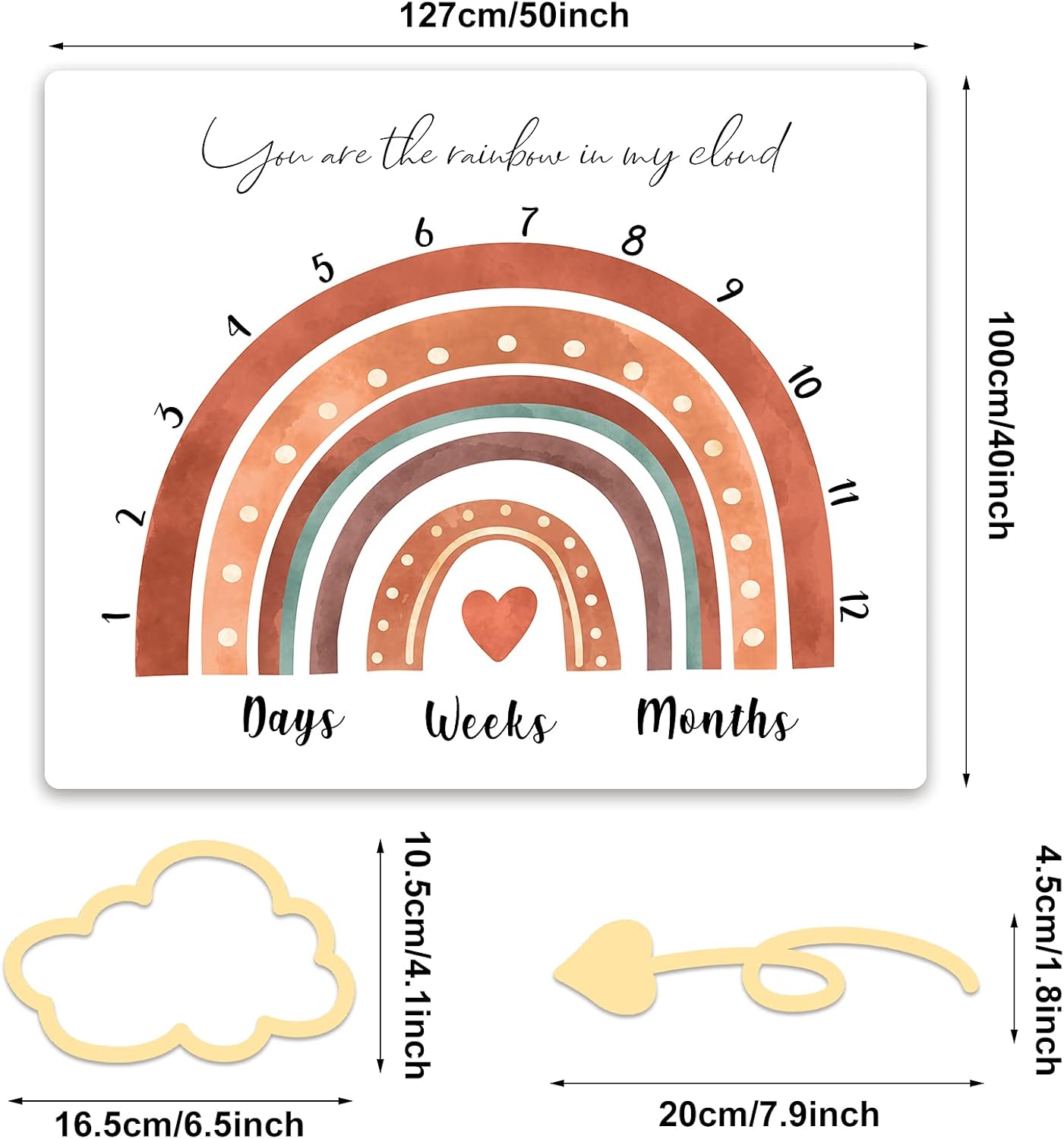 Tegeme Boho Rainbow Monthly Milestone Blanket Rainbow Newborn Boy Girl Unisex Milestone Blanket Muted Baby Monthly Picture Infant Growth Photography Background Nursery Photo Prop 40 x 50 Inch - Image 2