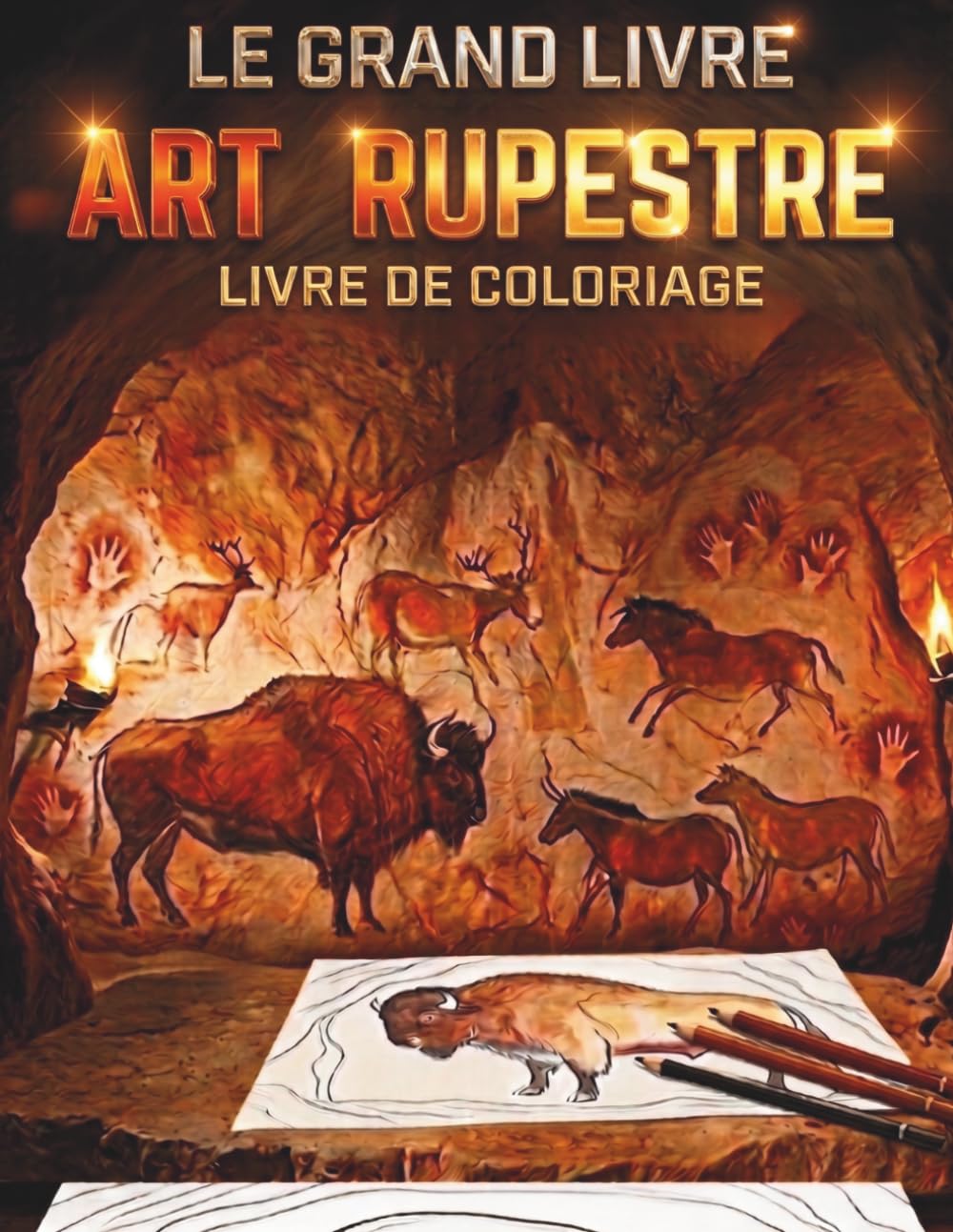 Le Grand Livre ART RUPESTRE Livre de coloriage: Dessins Inspirés des Peintures de Lascaux et Altamira pour se Détendre et Déconnecter