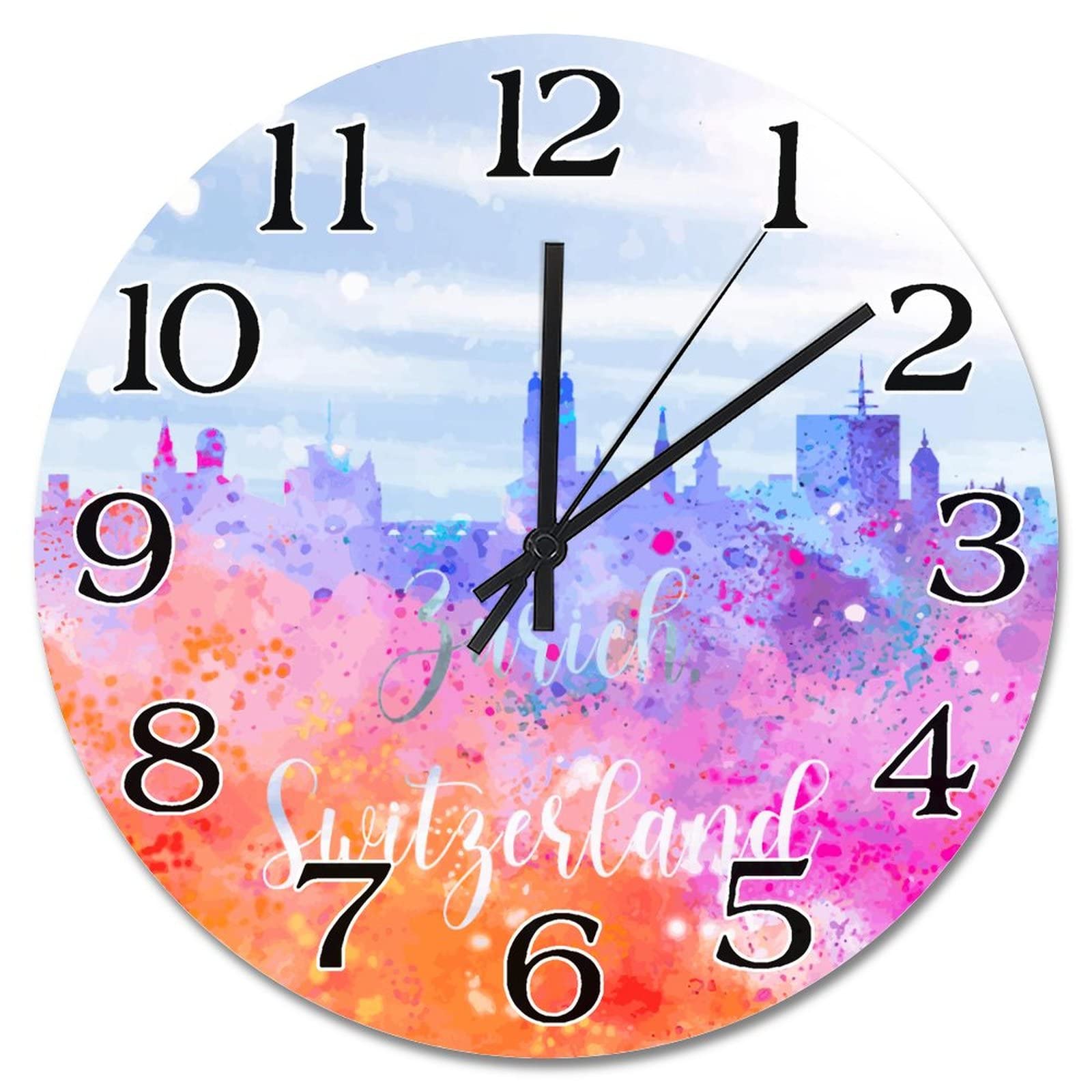 Horloge murale colorée silhouette de Zurich 38 cm pour salon moderne