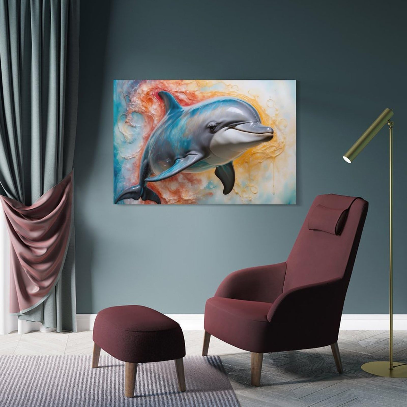 Junmoney Abstract Dolphin Art Wall Art Print 24x36inch(60x90cm), for Picture Wall Styling in Lounge Or Bedroom, A Versatile Canvas Print for Layering