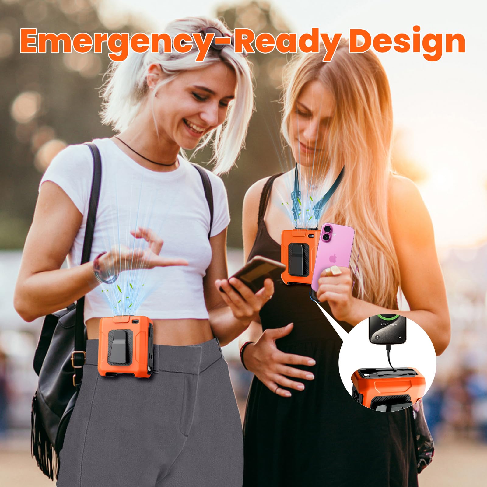 Uplayteck Ventilateur à Pince pour la Taille avec 5 Vitesses, Ventilateur Ceinture Rechargeable 10000mAh, Power Bank, Éclairage LED, Portable Waist Fan en Plein Air, Pêche, Randonnée