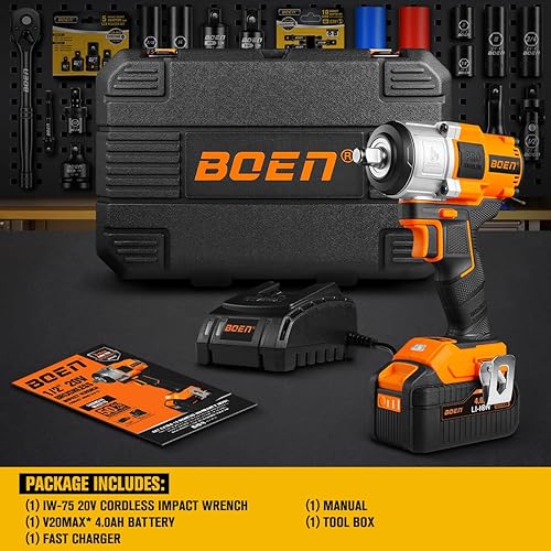 Miniatura 7 de boen Llave de impacto inalámbrica de 12 pulgada, 600 pies-libras (800 N.m), llave de impacto eléctrica sin escobillas, pistola de impacto de alto