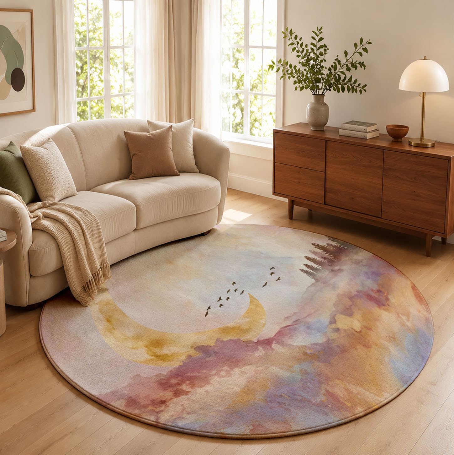 Lavable Tapis Rond Aquarelle Onirique